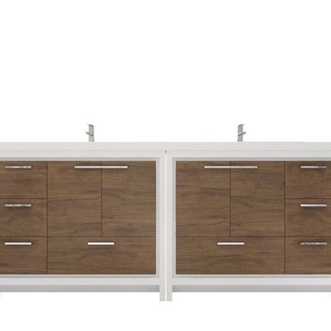 Amara 84" White Oak Freestanding Vanity With Double Reinforced White Acrylic Sinks
