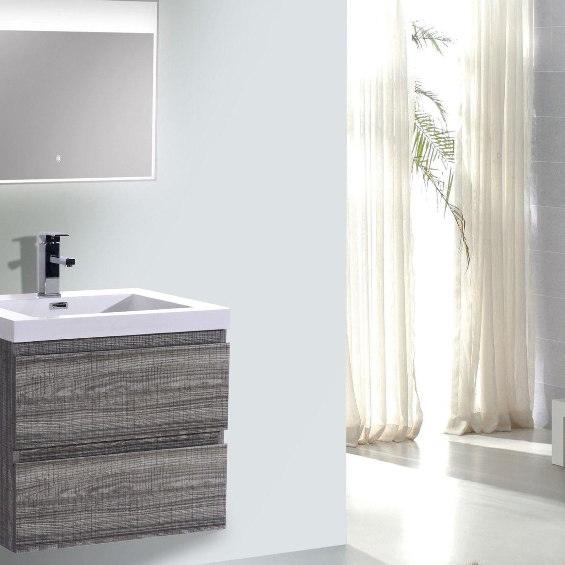 Boho Elegance 24" High Gloss Ash Gray Wall-Mounted Vanity With Single Reinforced White Acrylic Sink