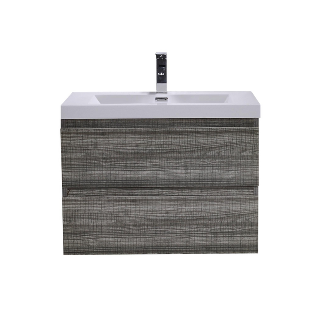 Boho Elegance 30" High Gloss Ash Gray Wall-Mounted Vanity With Single Reinforced White Acrylic Sink