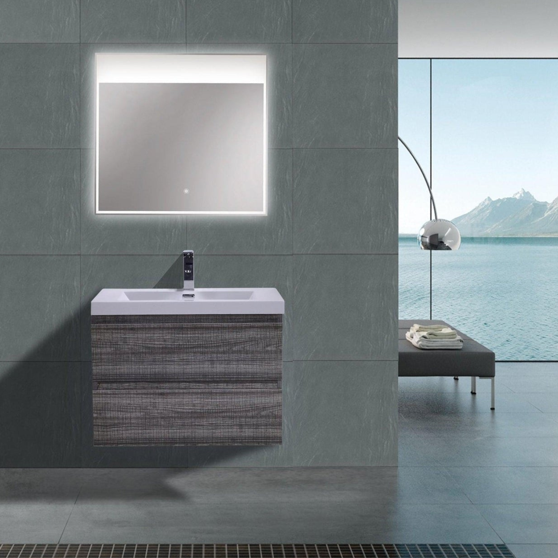 Boho Elegance 30" High Gloss Ash Gray Wall-Mounted Vanity With Single Reinforced White Acrylic Sink