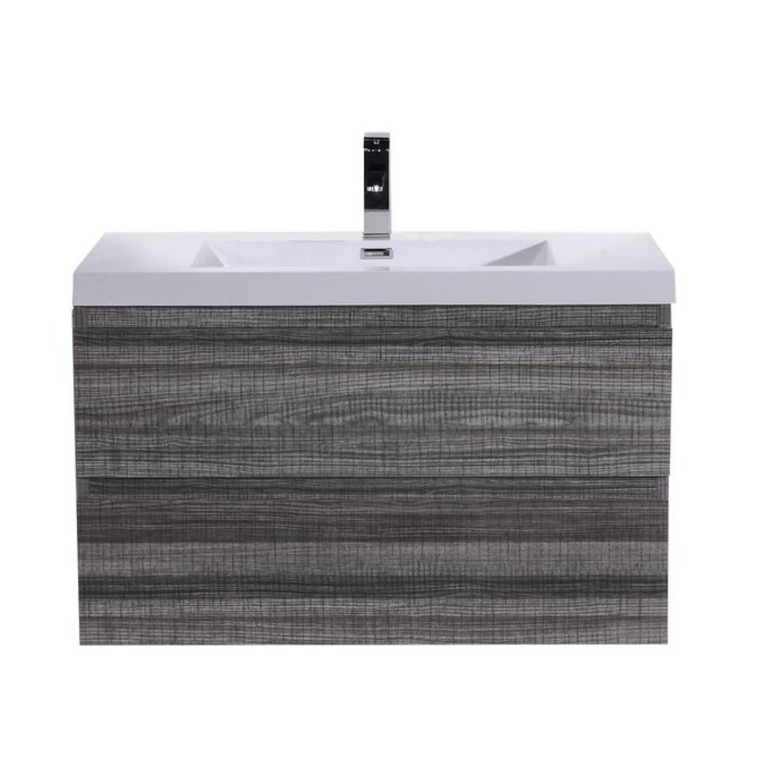 Boho Elegance 36" High Gloss Ash Gray Wall-Mounted Vanity With Single Reinforced White Acrylic Sink