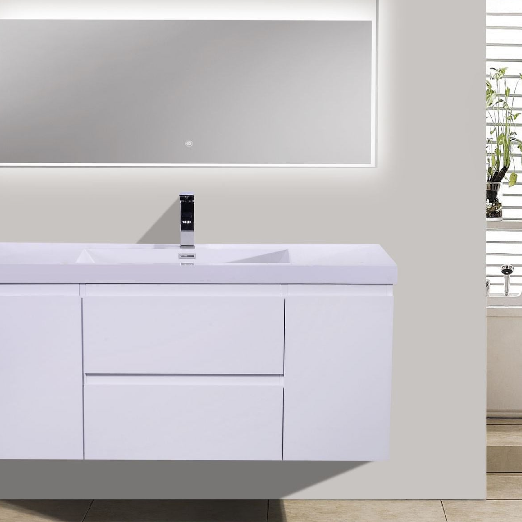Boho Elegance 48" High Gloss White Wall-Mounted Vanity With Single Reinforced White Acrylic Sink