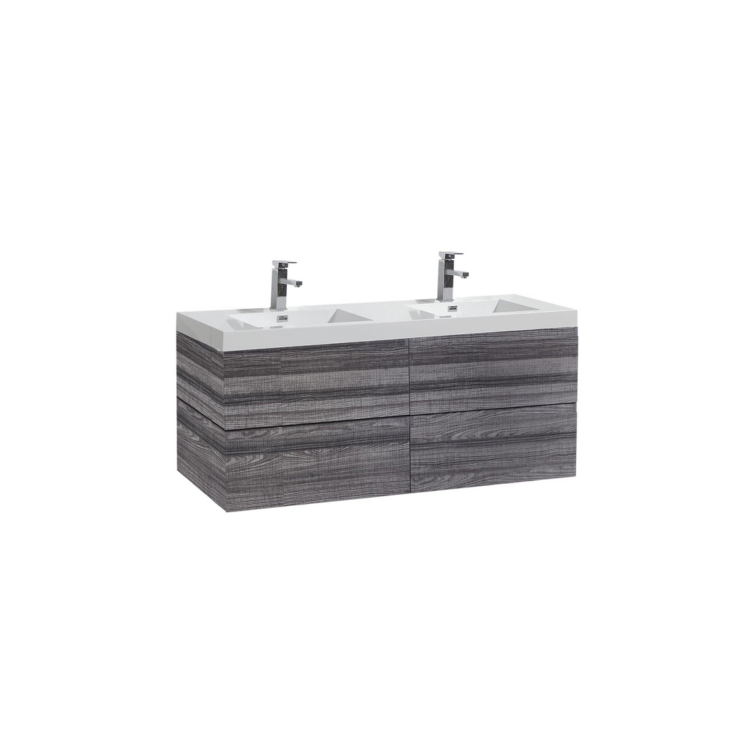 Boho Elegance 48" High Gloss Ash Gray Wall-Mounted Vanity With Double Reinforced White Acrylic Sinks