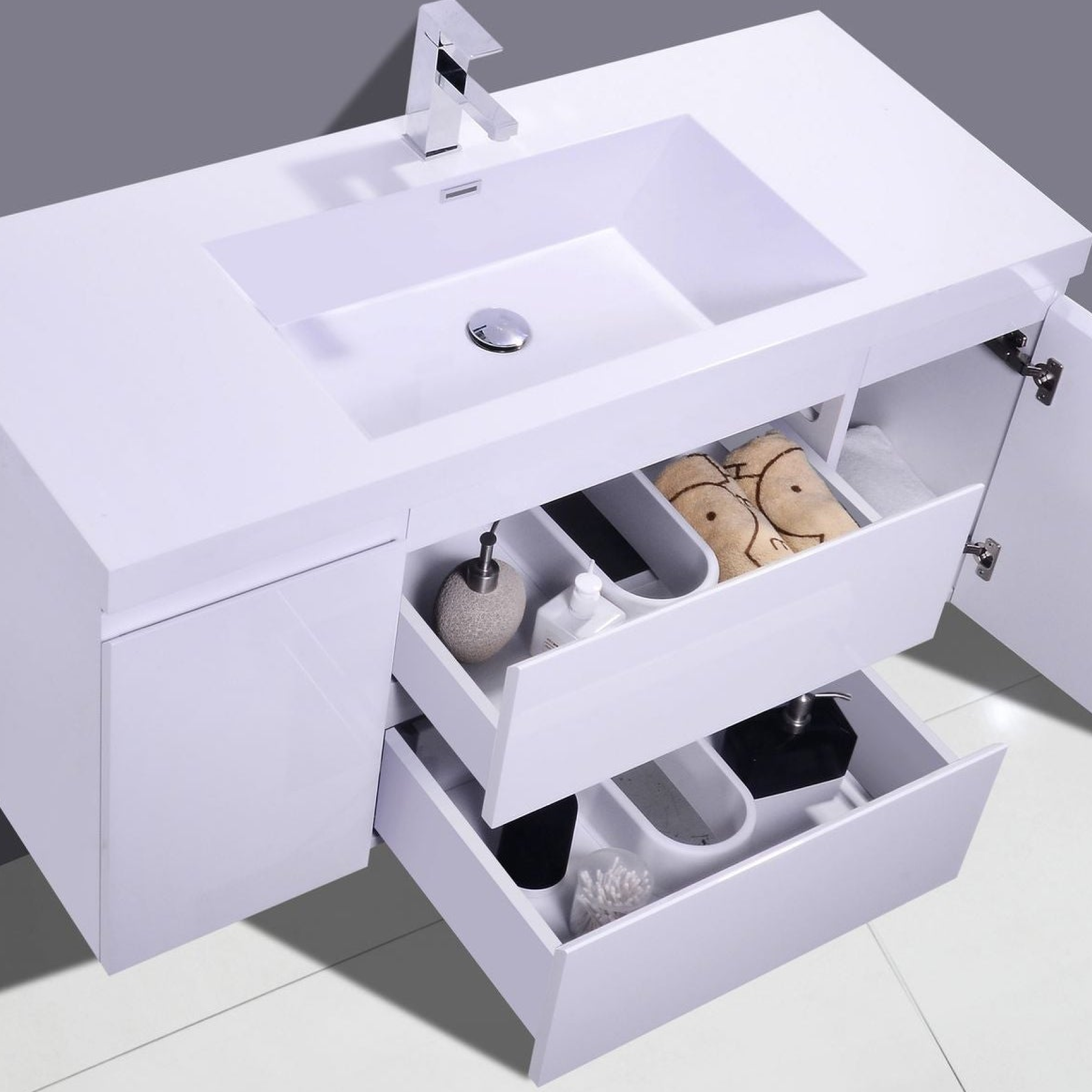 Boho Elegance 48" High Gloss White Wall-Mounted Vanity With Single Reinforced White Acrylic Sink