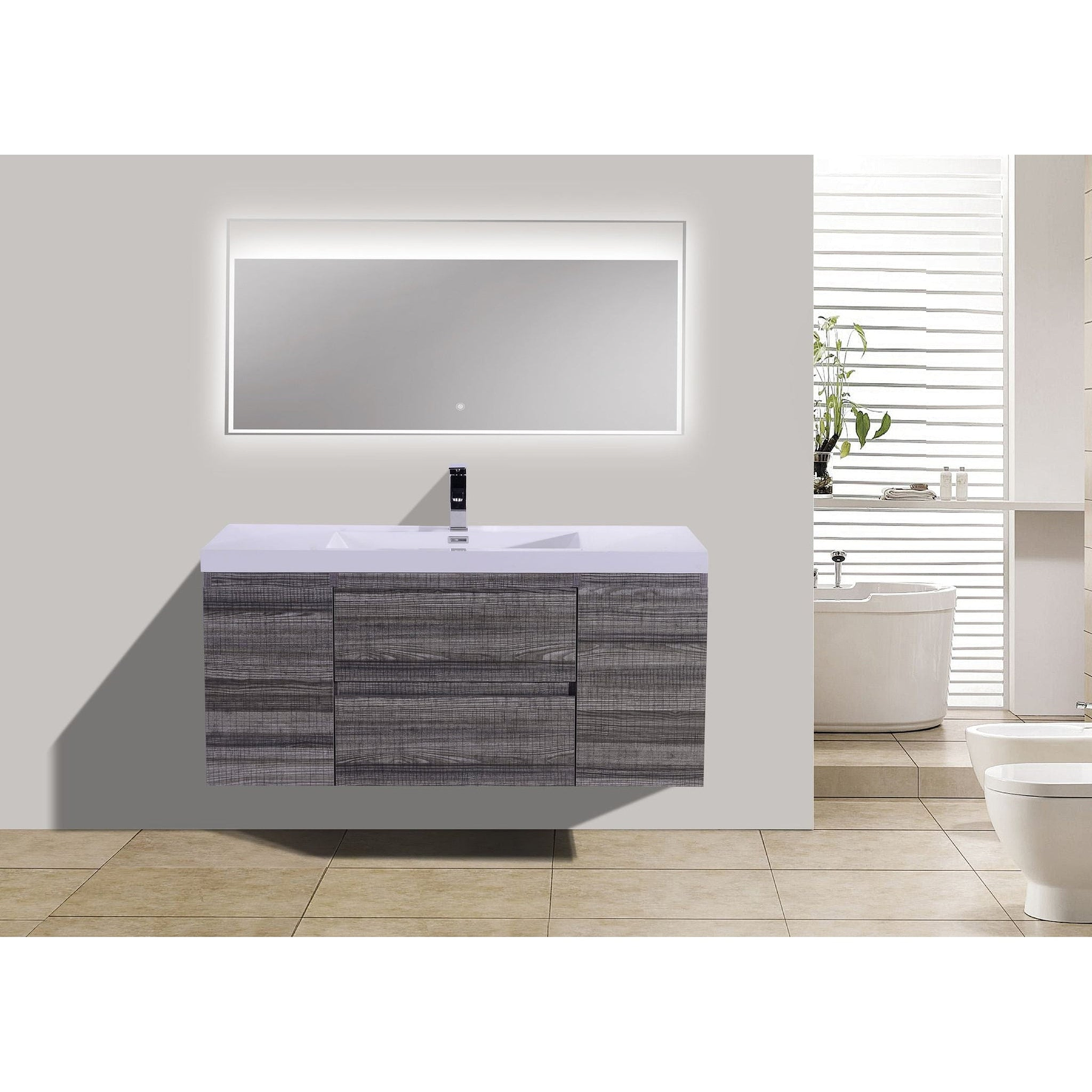 Boho Elegance 48" High Gloss Ash Gray Wall-Mounted Vanity With Single Reinforced White Acrylic Sink