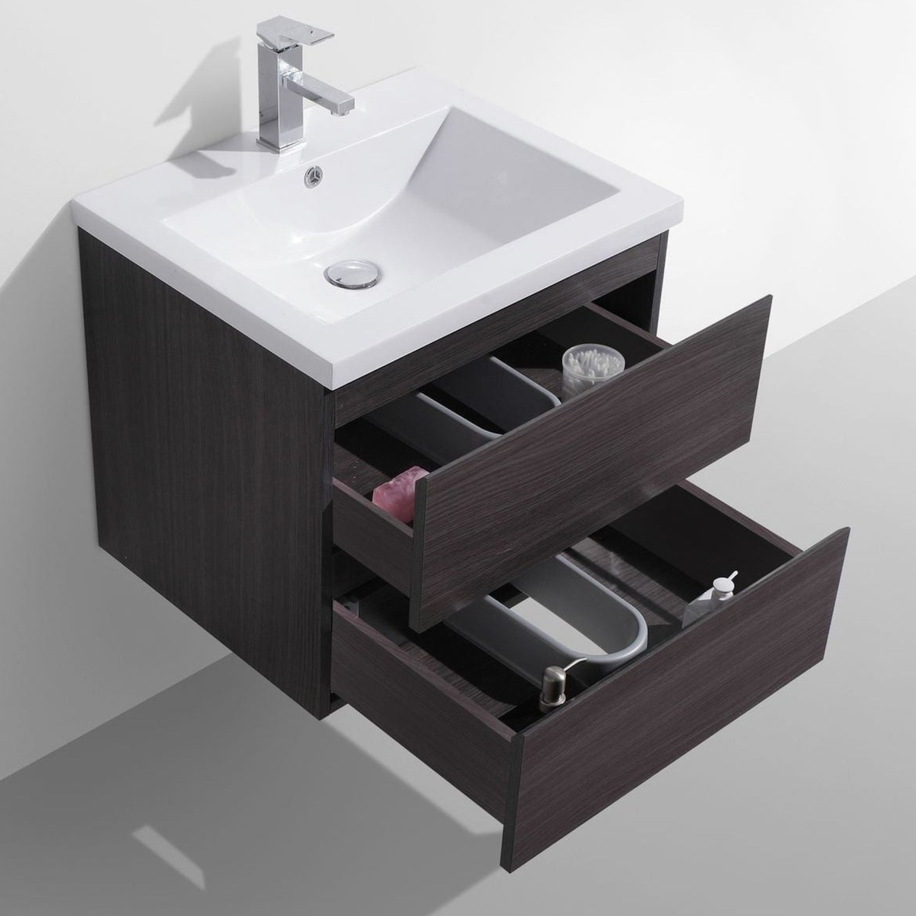 Boho Elegance 24" Dark Gray Oak Wall-Mounted Vanity With Single Reinforced White Acrylic Sink