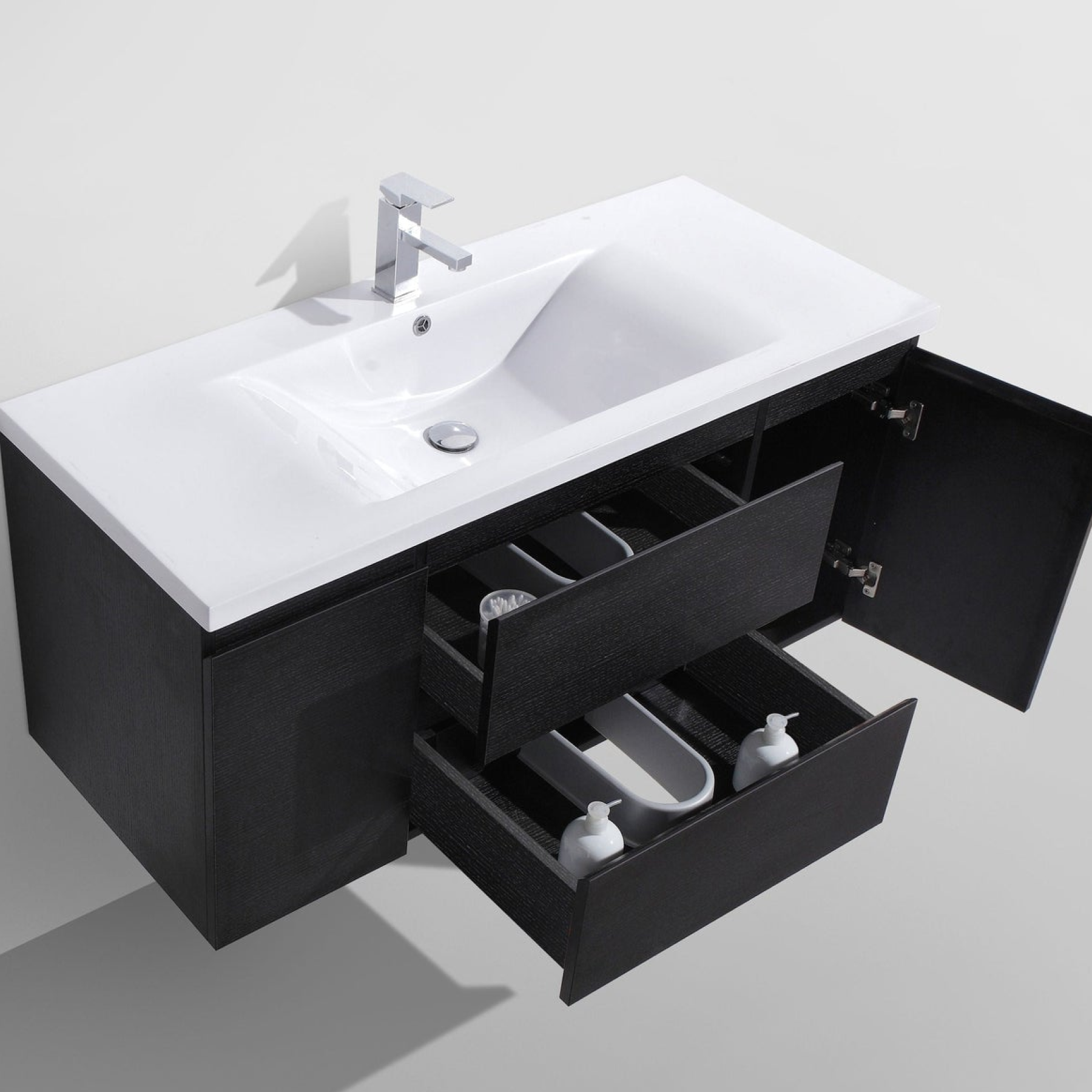 Boho Elegance 48" Rich Black Wall-Mounted Vanity With Single Reinforced White Acrylic Sink