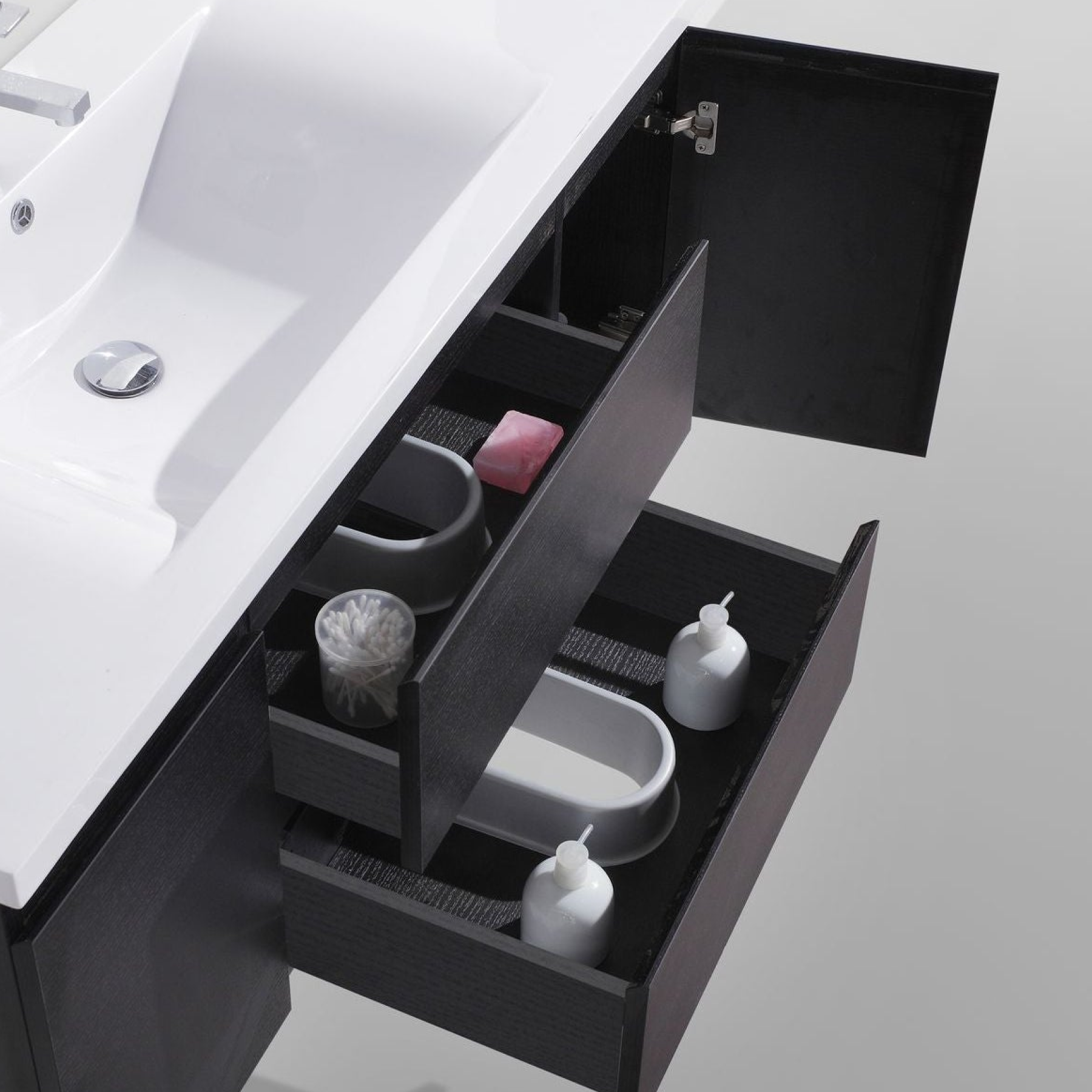 Boho Elegance 48" Rich Black Wall-Mounted Vanity With Single Reinforced White Acrylic Sink