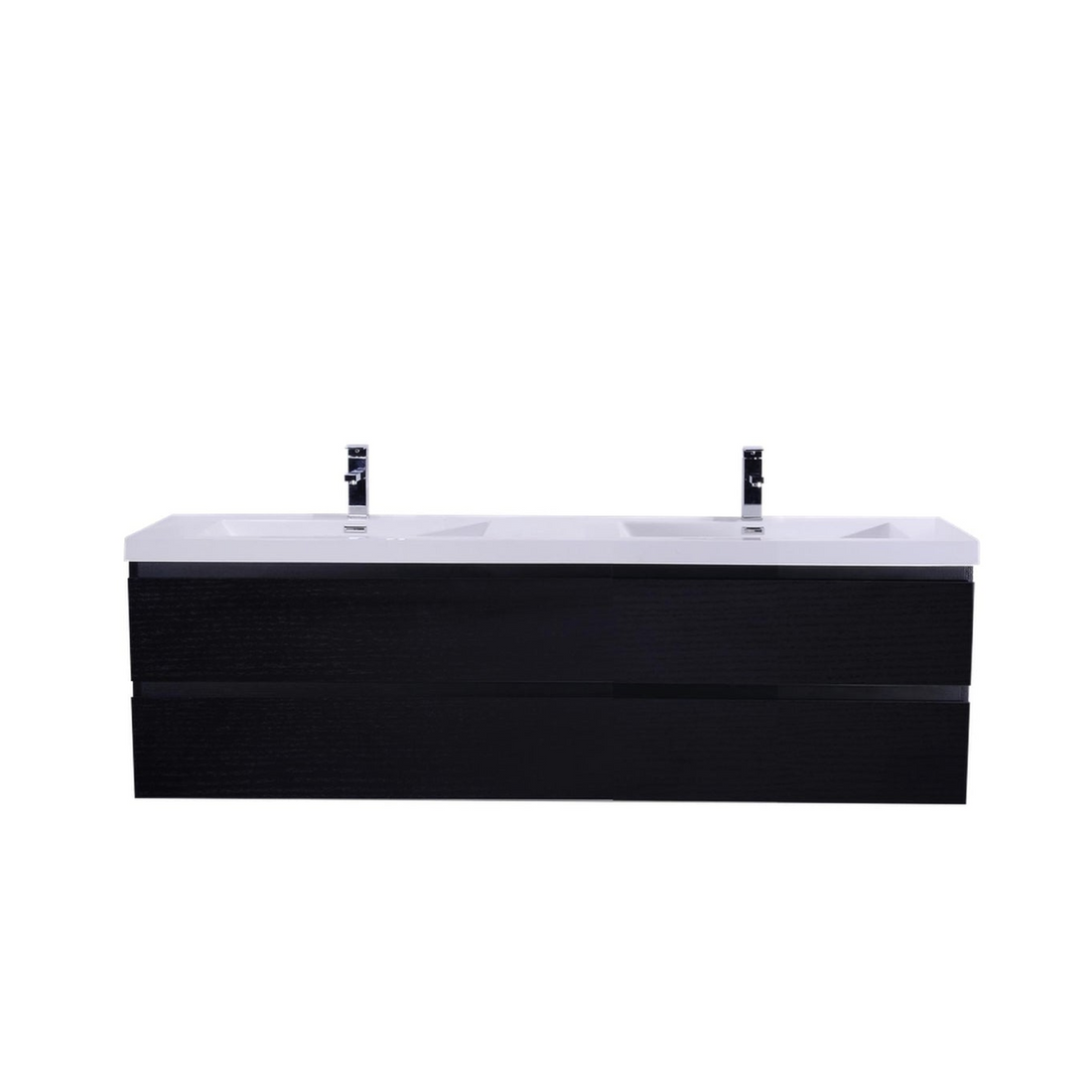 Boho Elegance 72" Rich Black Wall-Mounted Vanity With Double Reinforced White Acrylic Sinks
