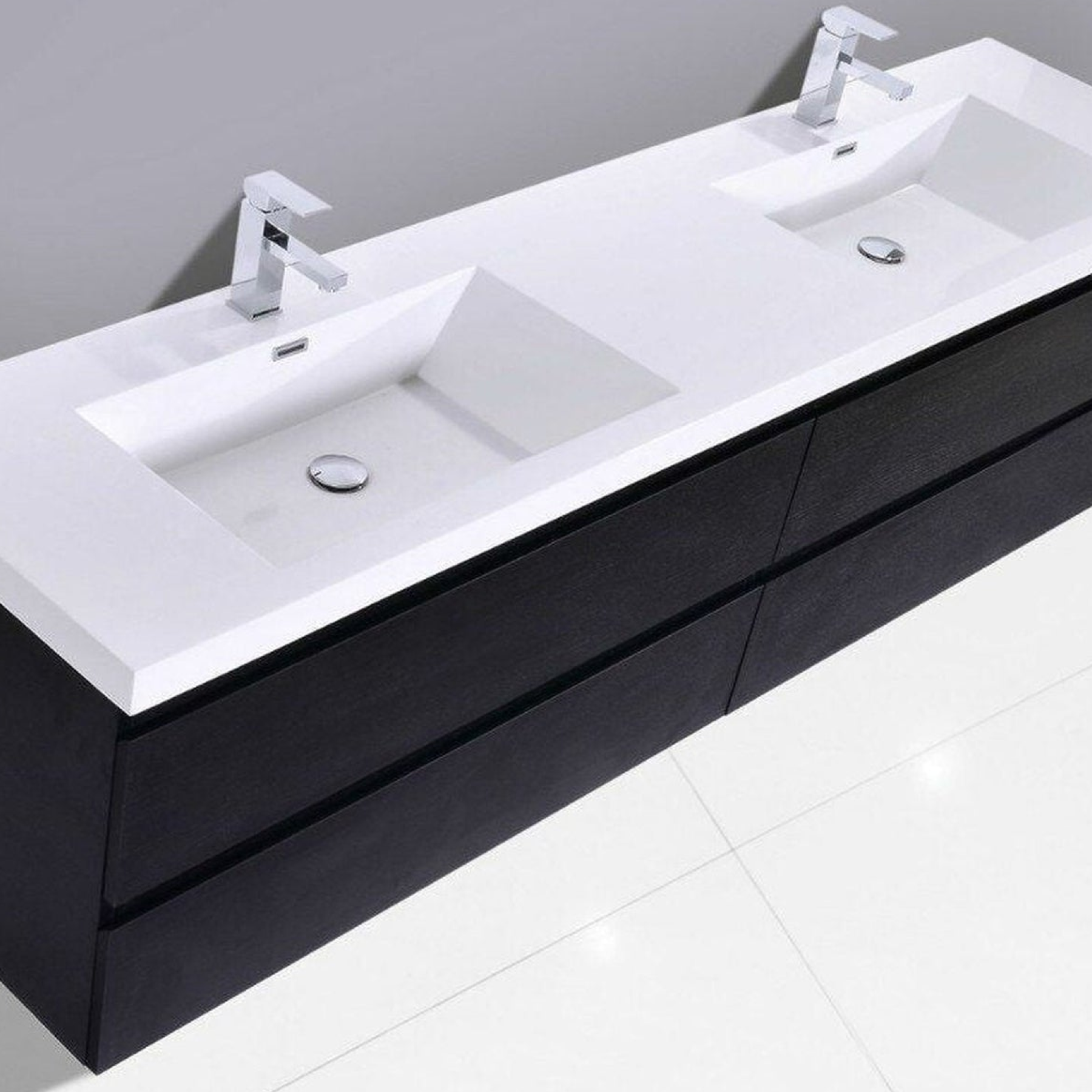 Boho Elegance 72" Rich Black Wall-Mounted Vanity With Double Reinforced White Acrylic Sinks