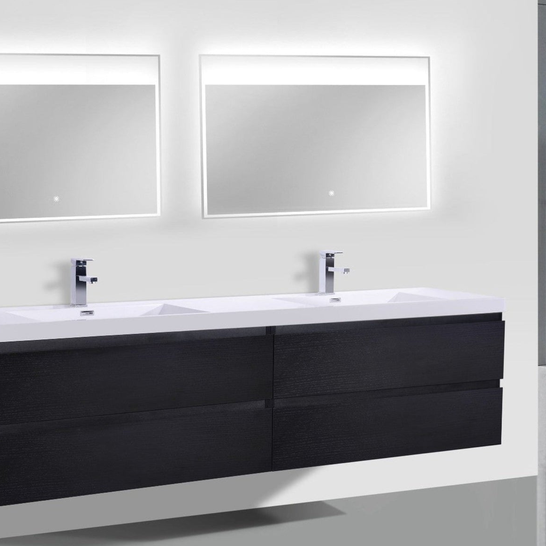 Boho Elegance 84" Rich Black Wall-Mounted Vanity With Double Reinforced White Acrylic Sinks