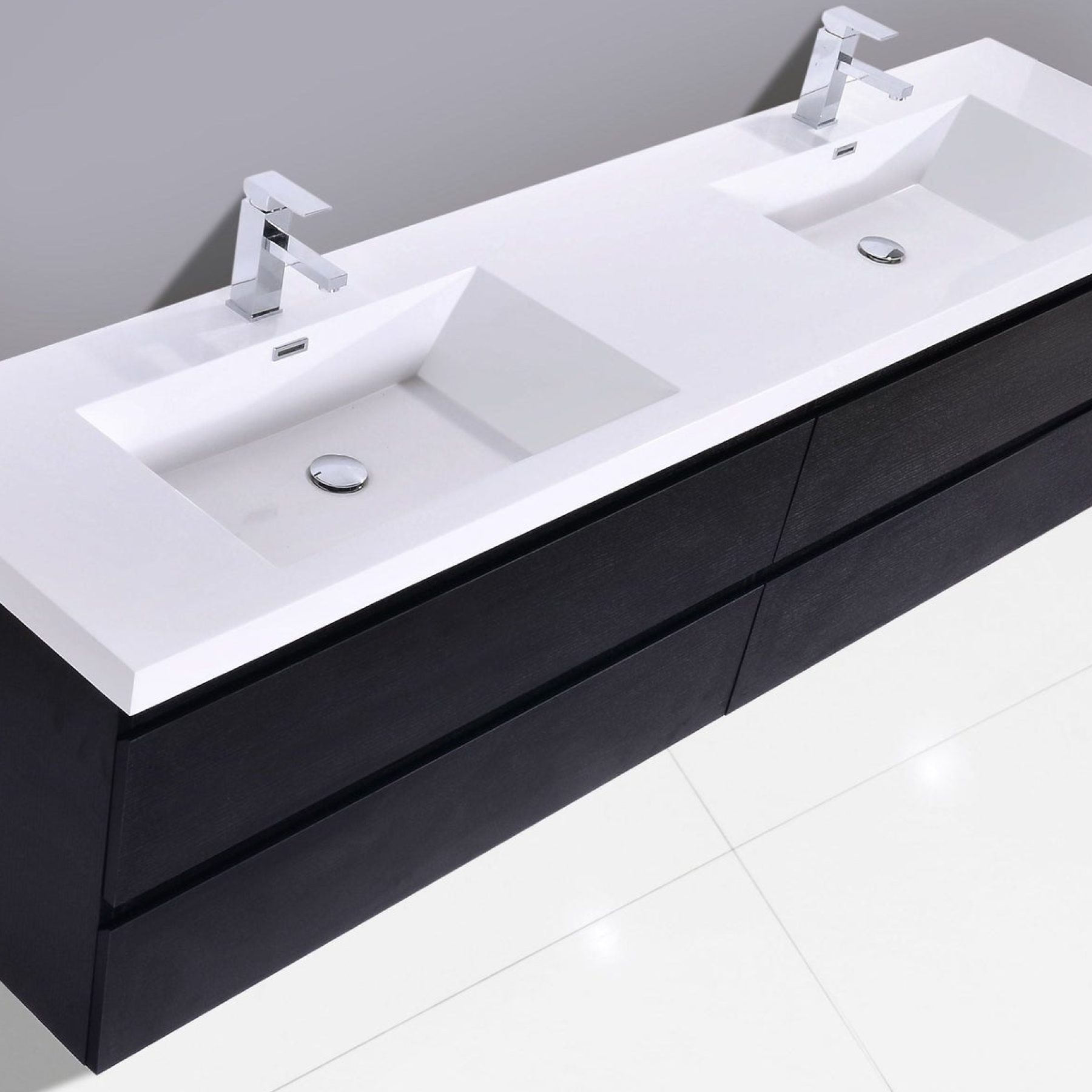 Boho Elegance 84" Rich Black Wall-Mounted Vanity With Double Reinforced White Acrylic Sinks