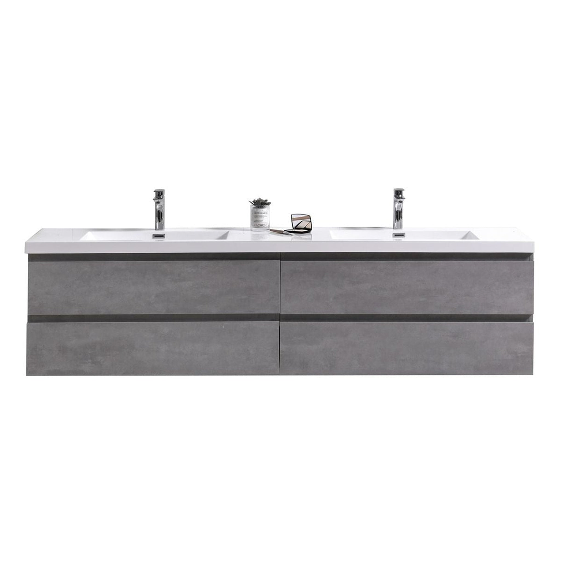 Boho Elegance 84" Cement Gray Wall-Mounted Vanity With Double Reinforced White Acrylic Sinks