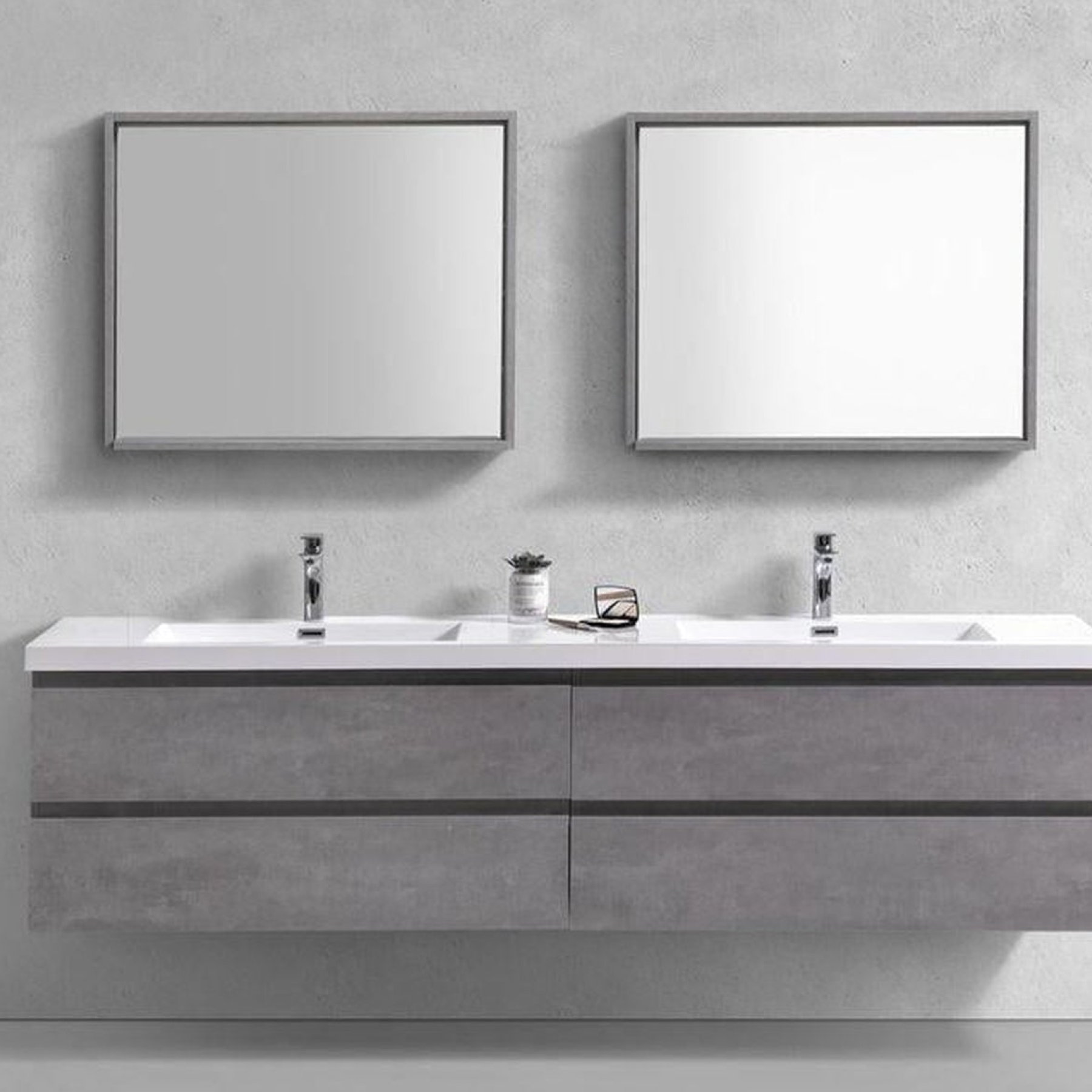 Boho Elegance 84" Cement Gray Wall-Mounted Vanity With Double Reinforced White Acrylic Sinks