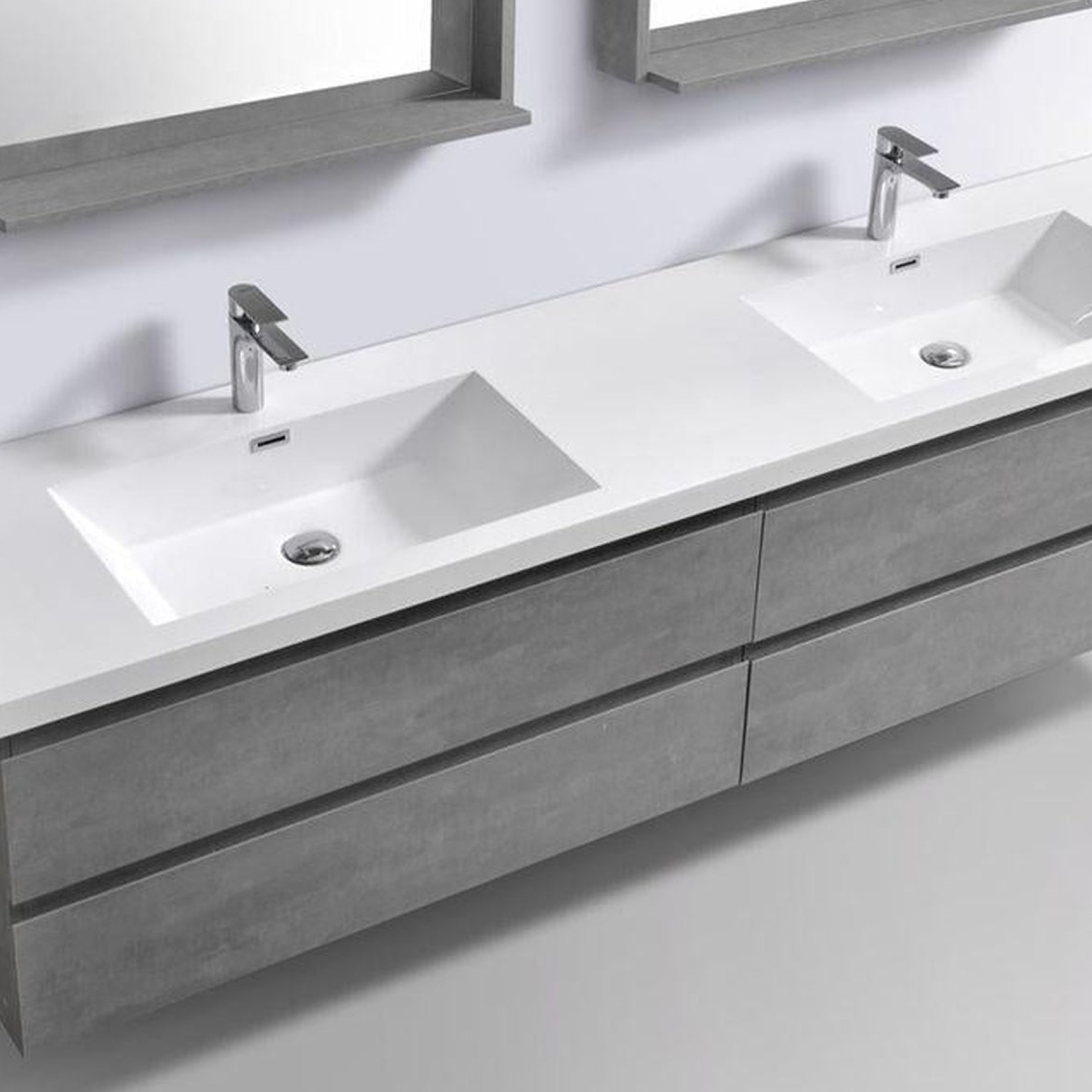 Boho Elegance 84" Cement Gray Wall-Mounted Vanity With Double Reinforced White Acrylic Sinks