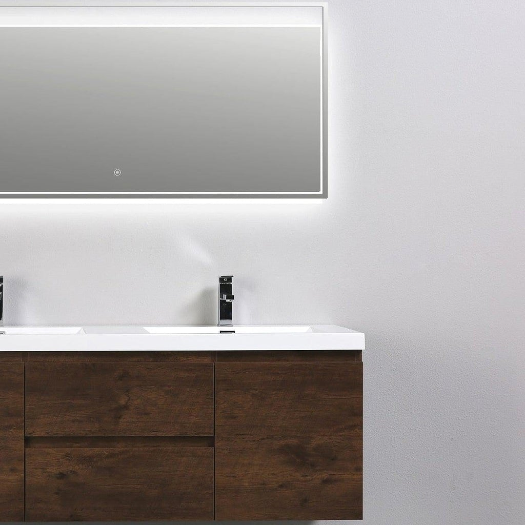 Boho Elegance 60" Rosewood Wall-Mounted Vanity With Double Reinforced White Acrylic Sinks