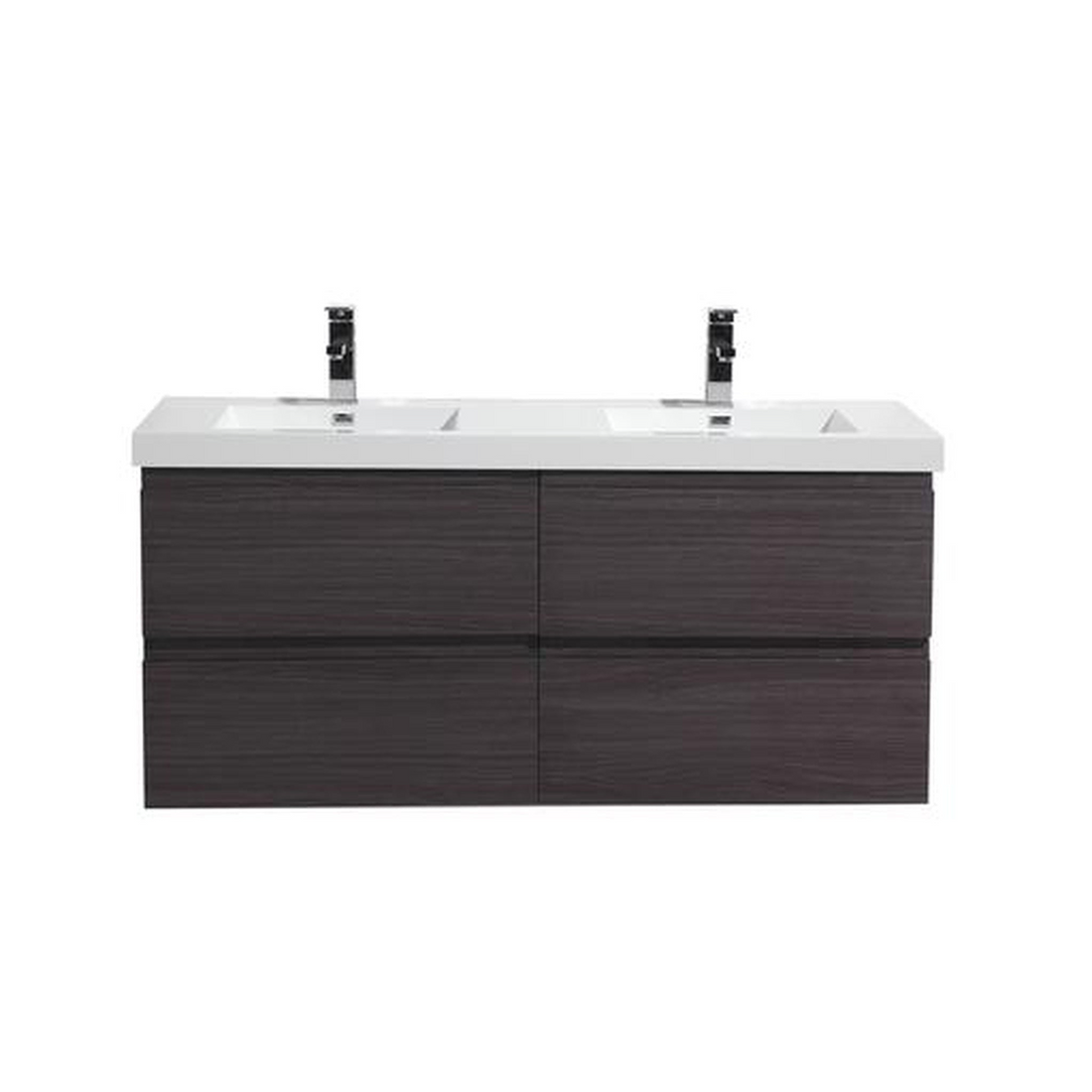 Boho Elegance 48" Dark Gray Oak Wall-Mounted Vanity With Double Reinforced White Acrylic Sinks