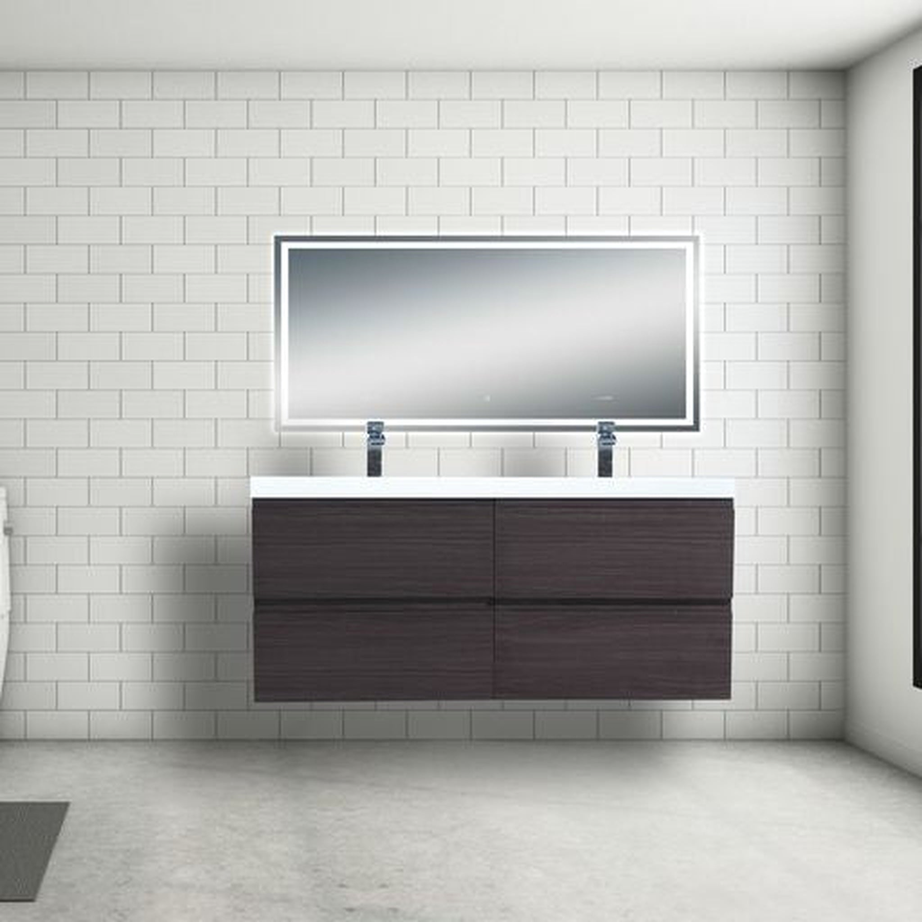 Boho Elegance 48" Dark Gray Oak Wall-Mounted Vanity With Double Reinforced White Acrylic Sinks
