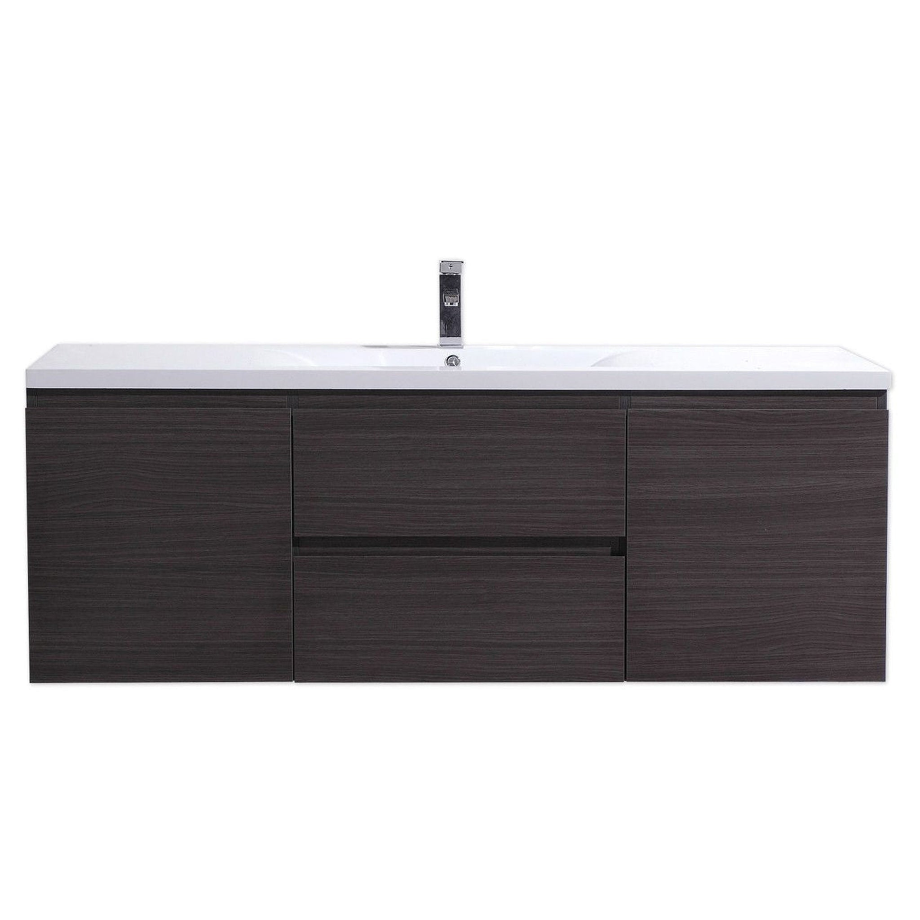 Boho Elegance 60" Dark Gray Oak Wall-Mounted Vanity With Single Reinforced White Acrylic Sink