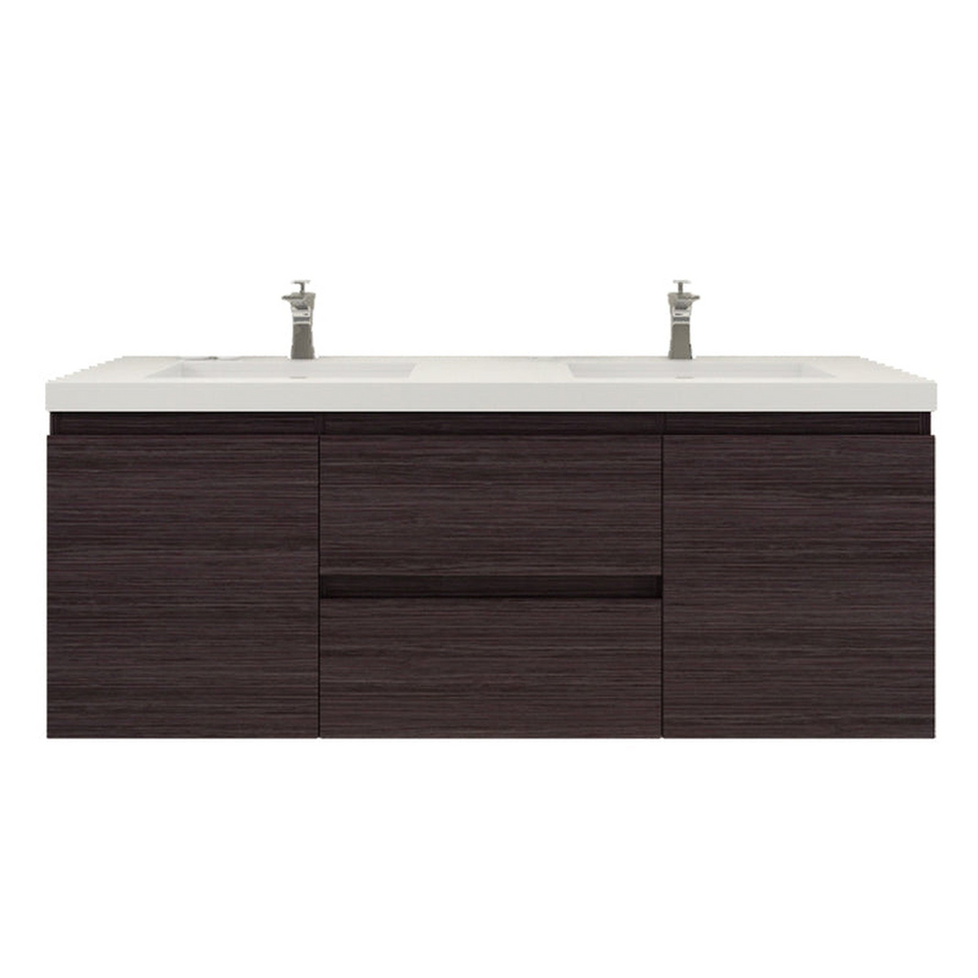 Boho Elegance 60" Dark Gray Oak Wall-Mounted Vanity With Double Reinforced White Acrylic Sinks