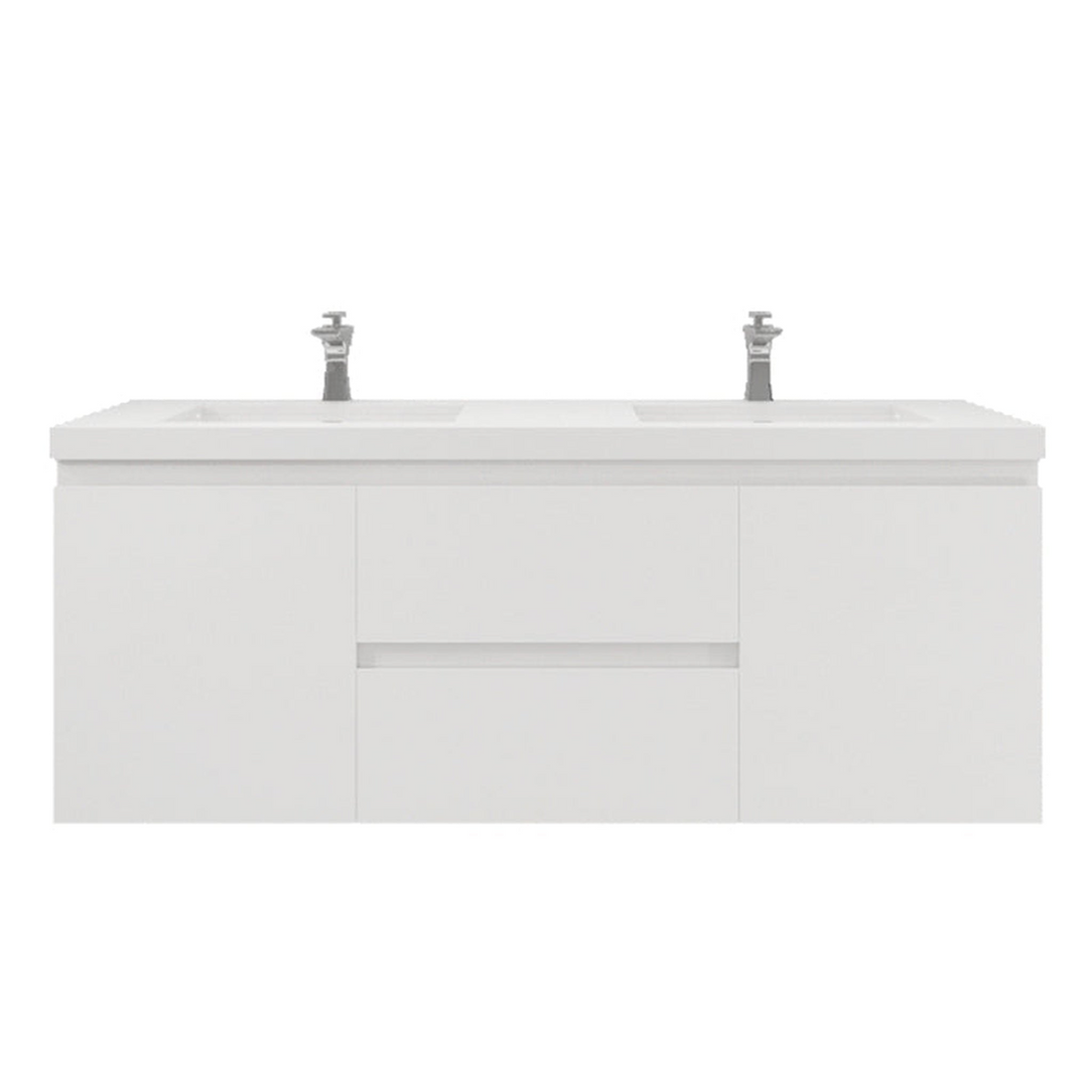 Boho Elegance 60" High Gloss White Wall-Mounted Vanity With Double Reinforced White Acrylic Sinks