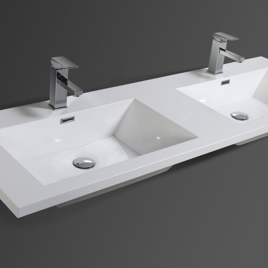 Boho Elegance 60" Dark Gray Oak Wall-Mounted Vanity With Double Reinforced White Acrylic Sinks