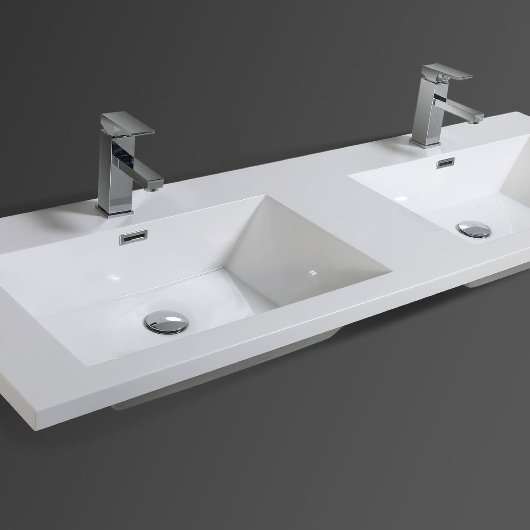 Boho Elegance 60" Dark Gray Oak Wall-Mounted Vanity With Double Reinforced White Acrylic Sinks