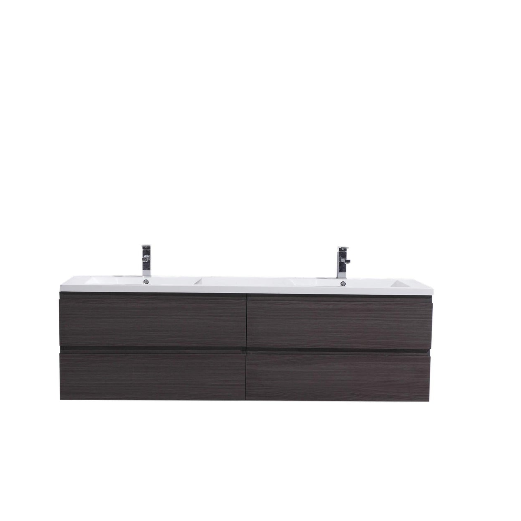 Boho Elegance 72" Dark Gray Oak Wall-Mounted Vanity With Double Reinforced White Acrylic Sinks