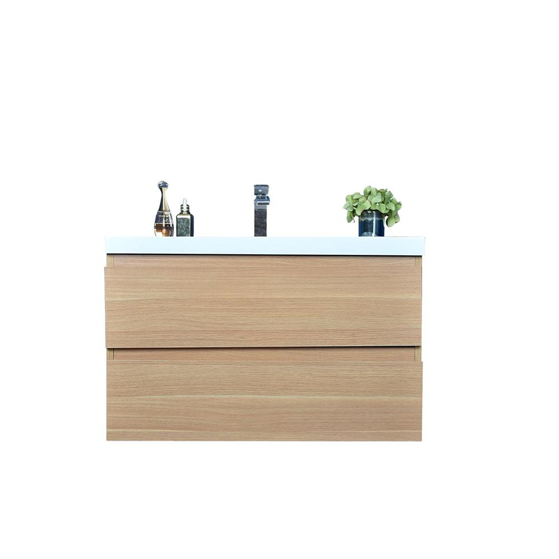 Boho Elegance 36" White Oak Wall-Mounted Vanity With Single Reinforced White Acrylic Sink