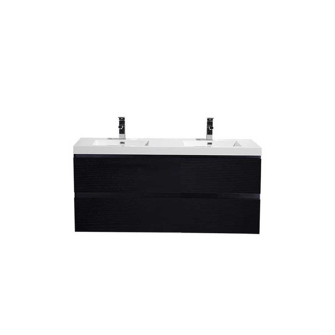 Boho Elegance 48" Rich Black Wall-Mounted Vanity With Double Reinforced White Acrylic Sinks