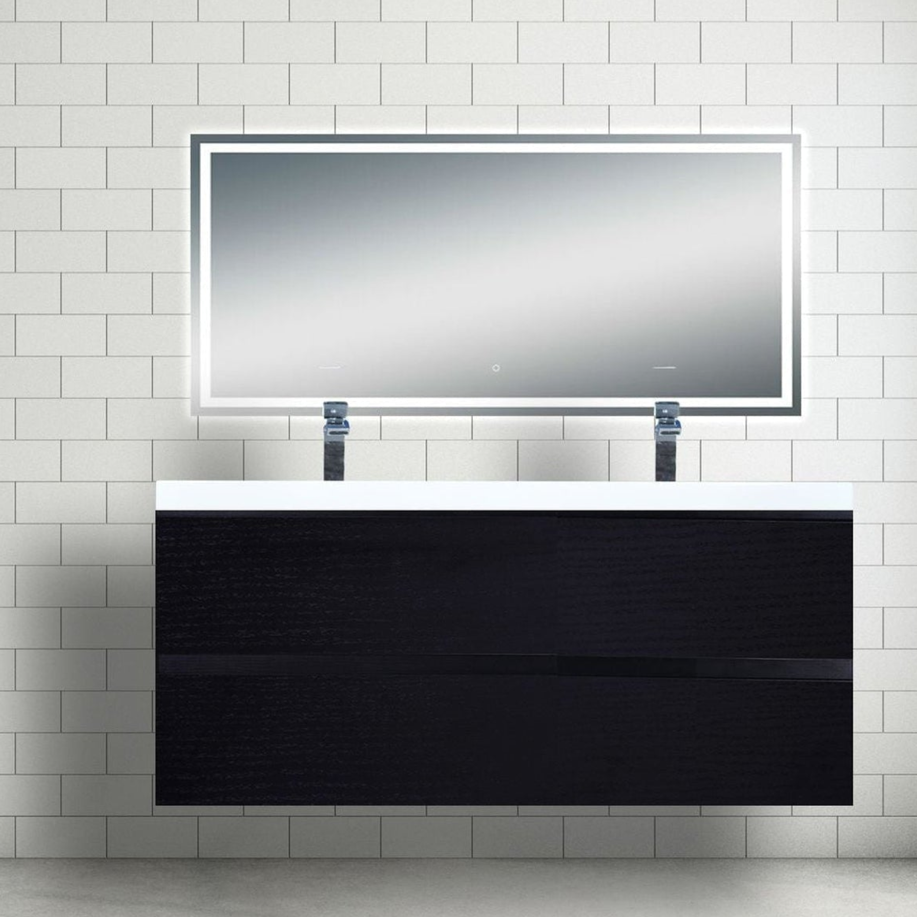 Boho Elegance 48" Rich Black Wall-Mounted Vanity With Double Reinforced White Acrylic Sinks