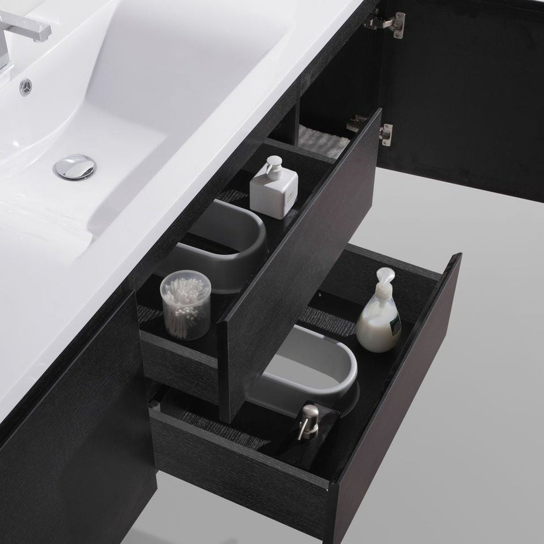 Boho Elegance 60" Rich Black Wall-Mounted Vanity With Single Reinforced White Acrylic Sink