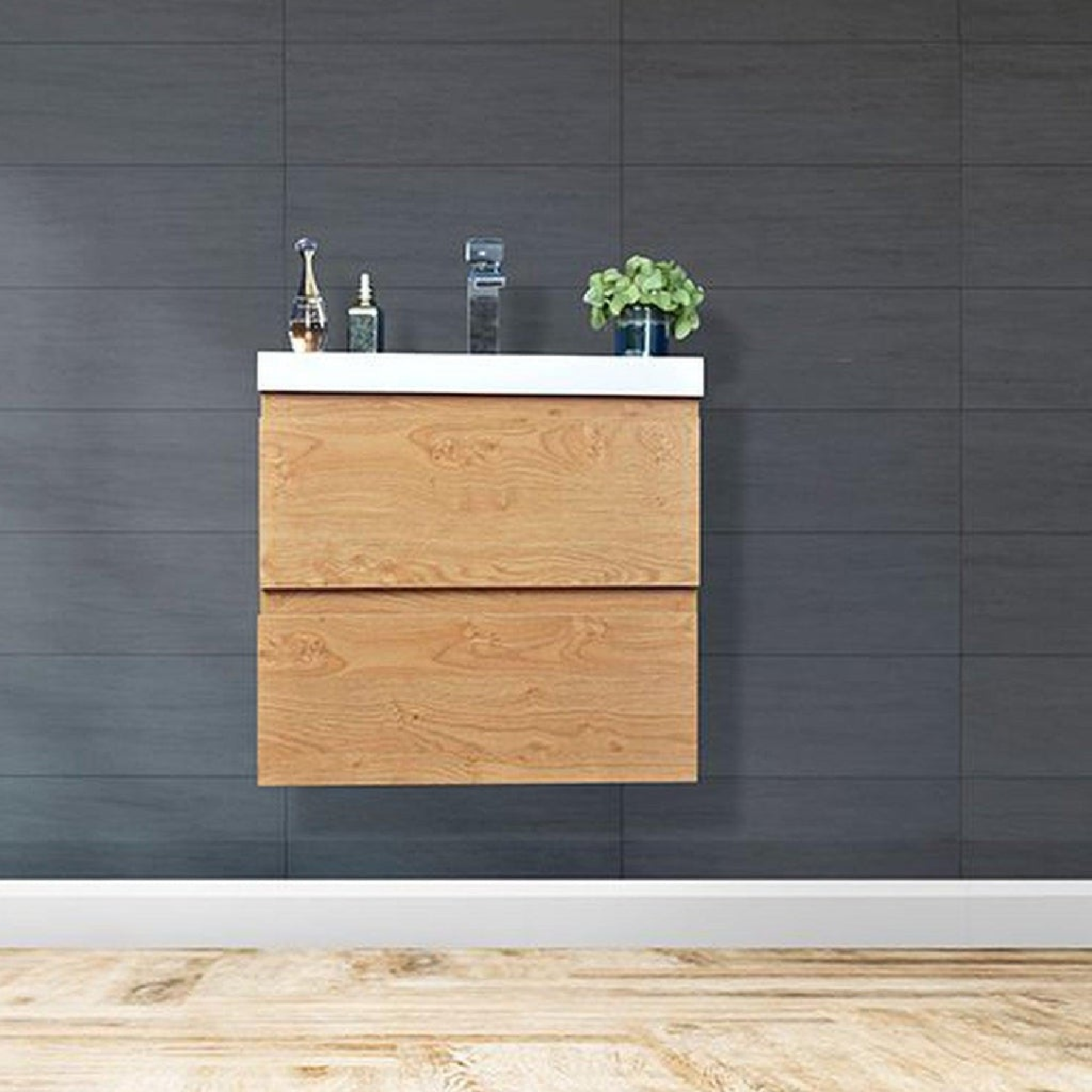 Boho Elegance 24" New England Oak Wall-Mounted Vanity With Single Reinforced White Acrylic Sink