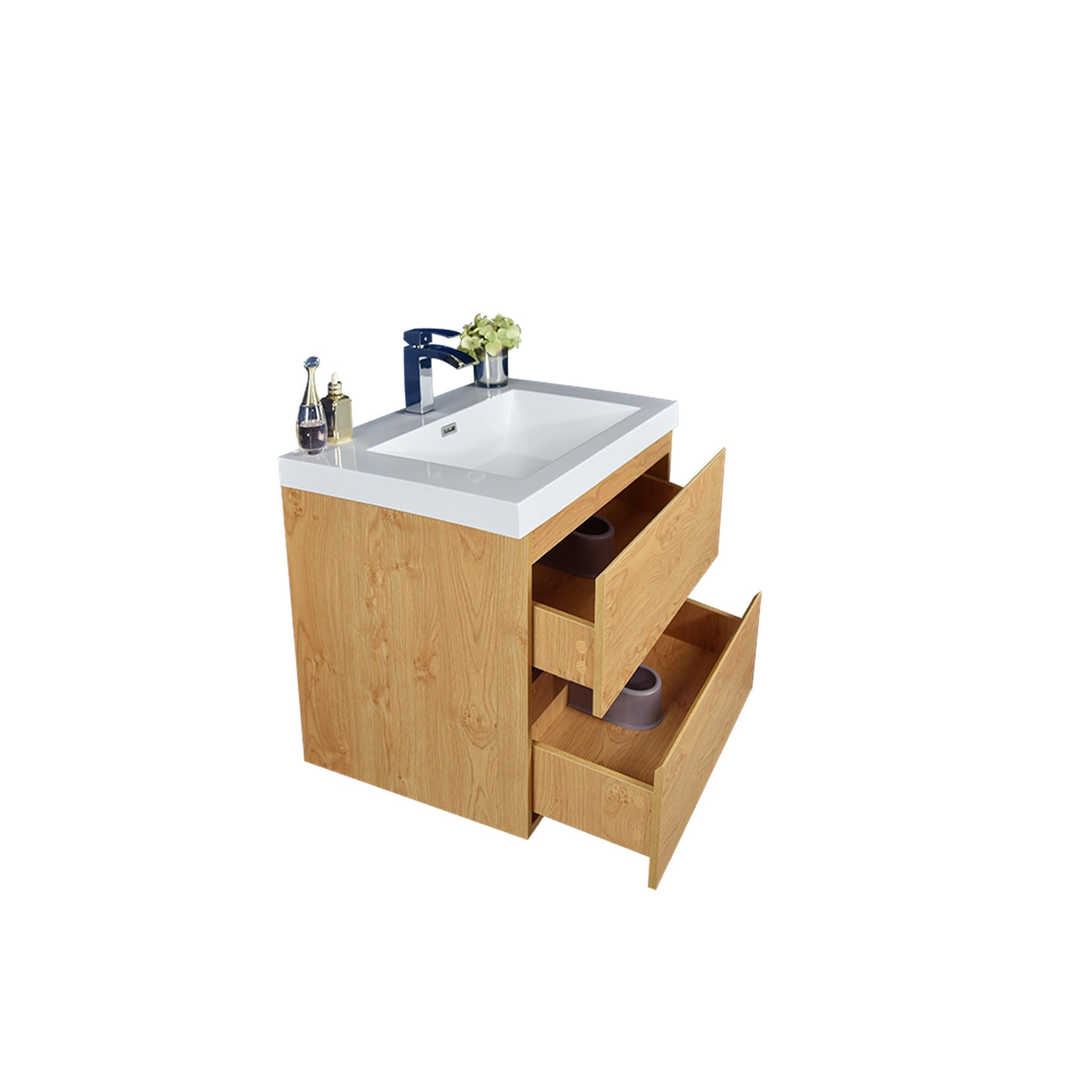 Boho Elegance 24" New England Oak Wall-Mounted Vanity With Single Reinforced White Acrylic Sink