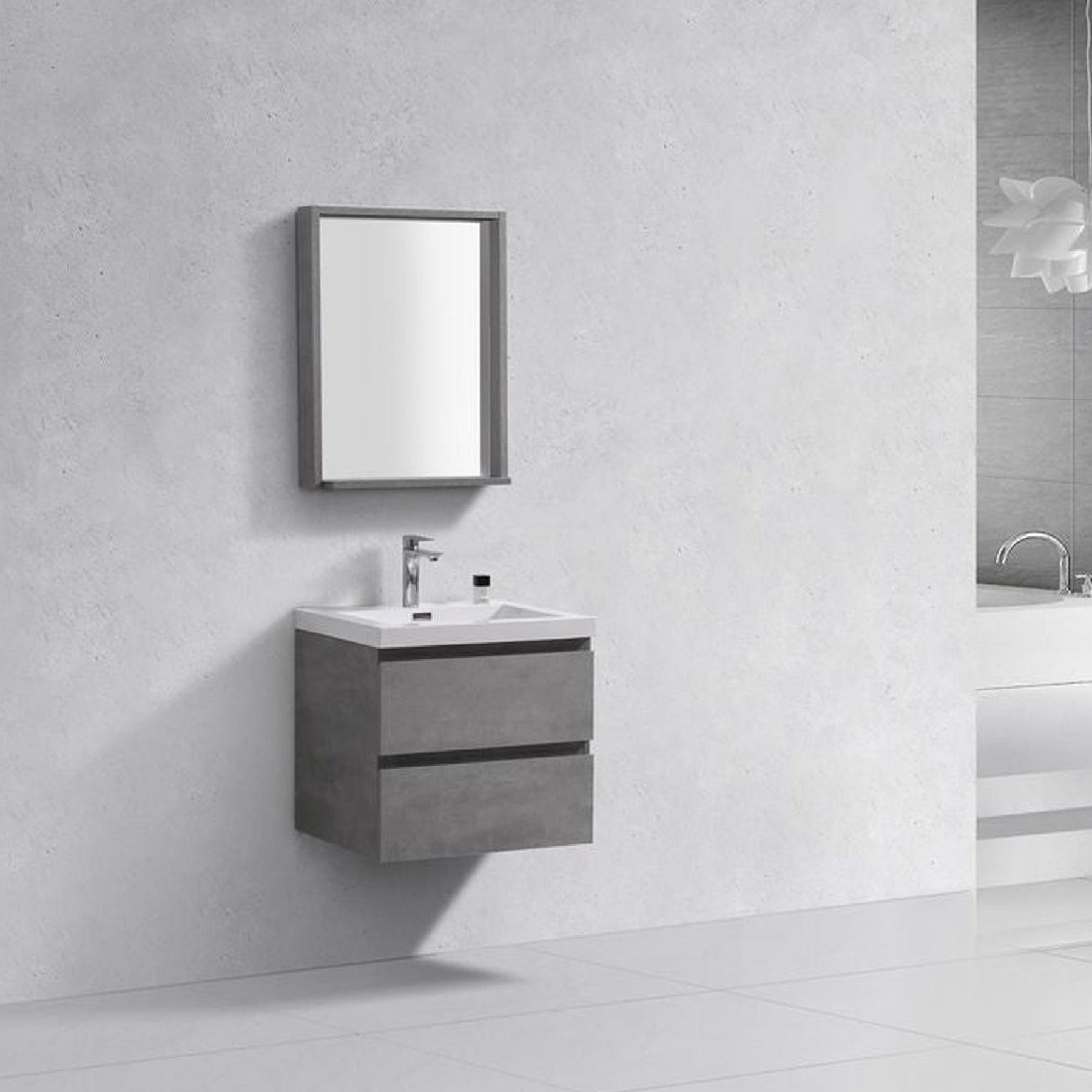 Boho Elegance 24" Cement Gray Wall-Mounted Vanity With Single Reinforced White Acrylic Sink