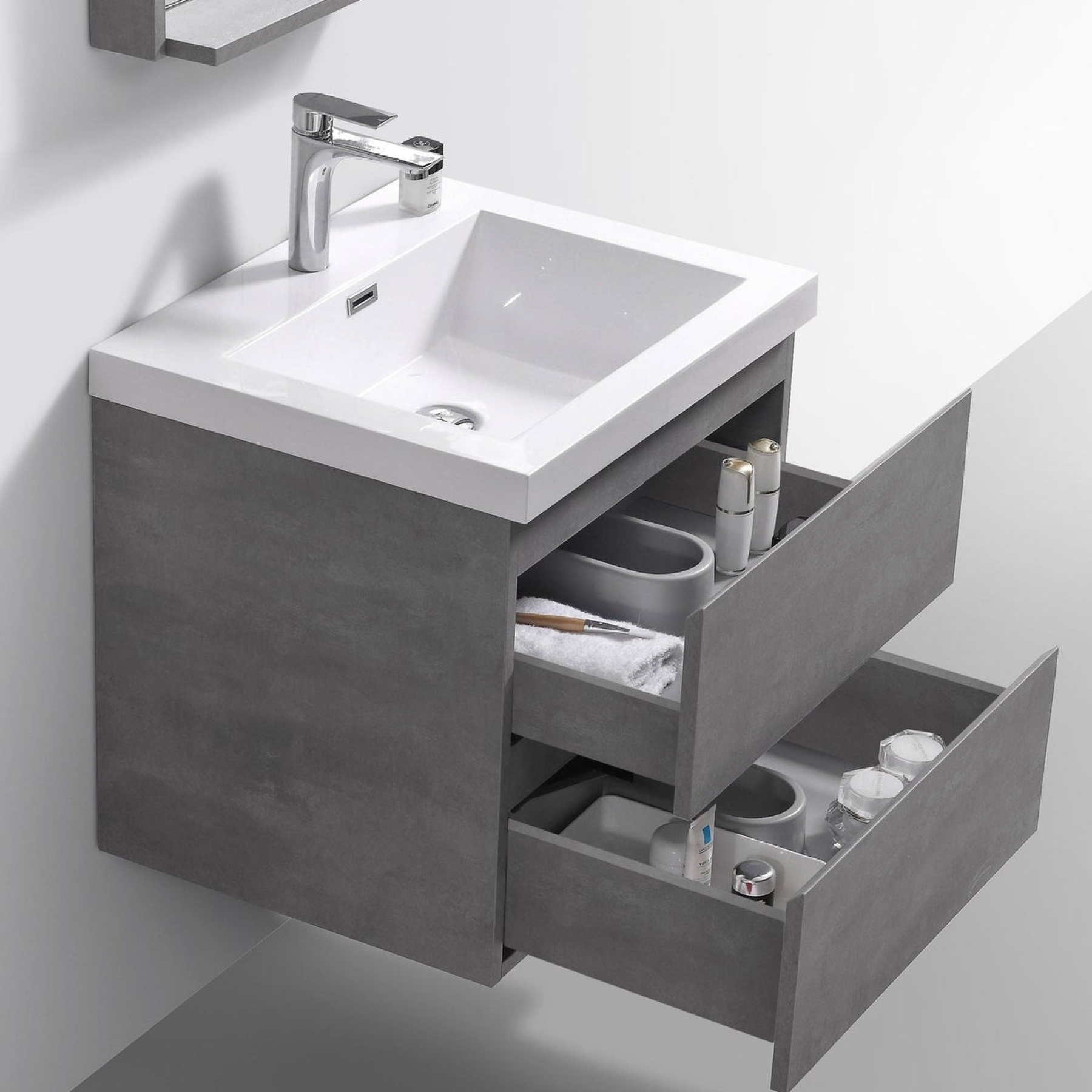 Boho Elegance 24" Cement Gray Wall-Mounted Vanity With Single Reinforced White Acrylic Sink