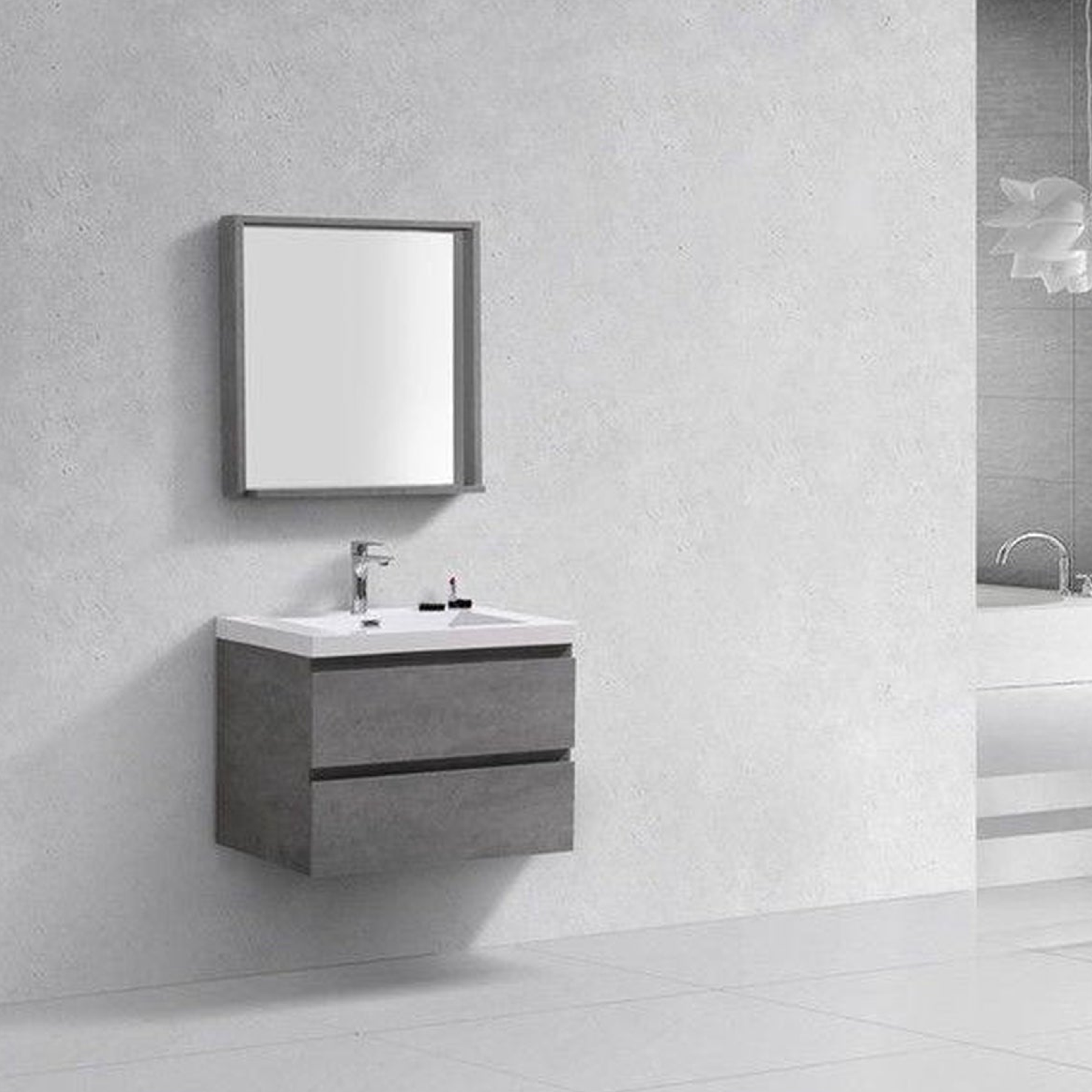 Boho Elegance 30" Cement Gray Wall-Mounted Vanity With Single Reinforced White Acrylic Sink