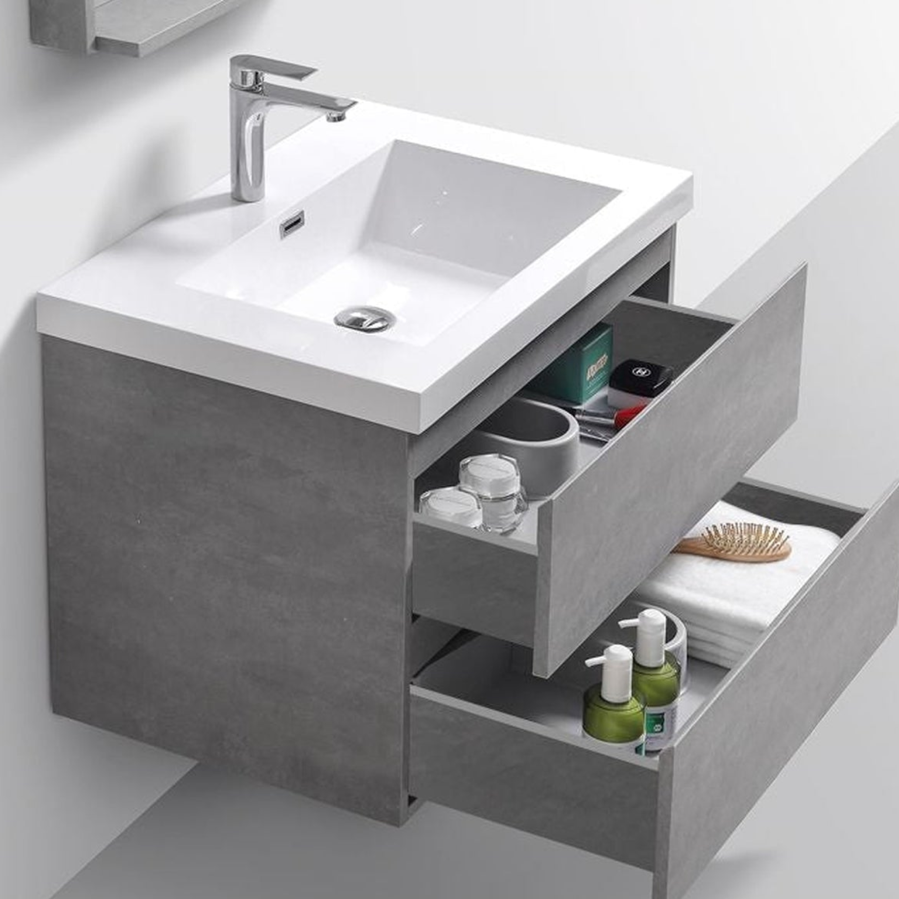 Boho Elegance 30" Cement Gray Wall-Mounted Vanity With Single Reinforced White Acrylic Sink