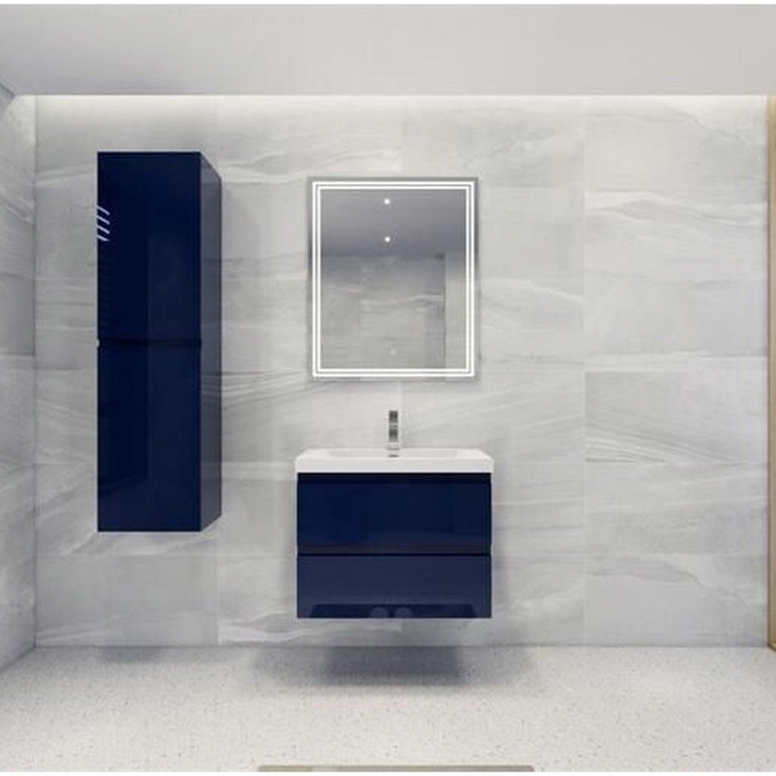 Boho Elegance 30" High Gloss Night Blue Wall-Mounted Vanity With Single Reinforced White Acrylic Sink