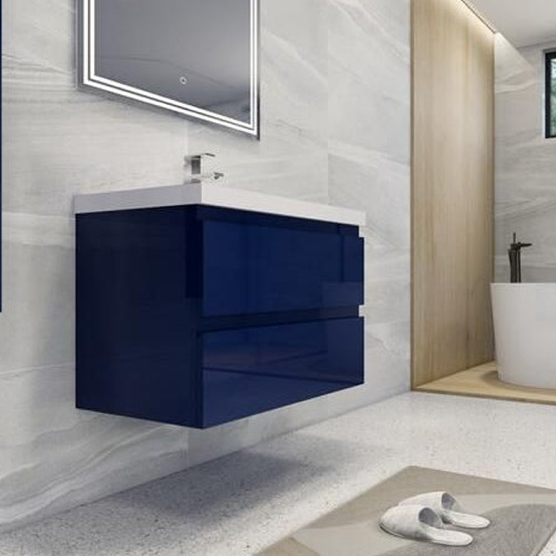 Boho Elegance 30" High Gloss Night Blue Wall-Mounted Vanity With Single Reinforced White Acrylic Sink