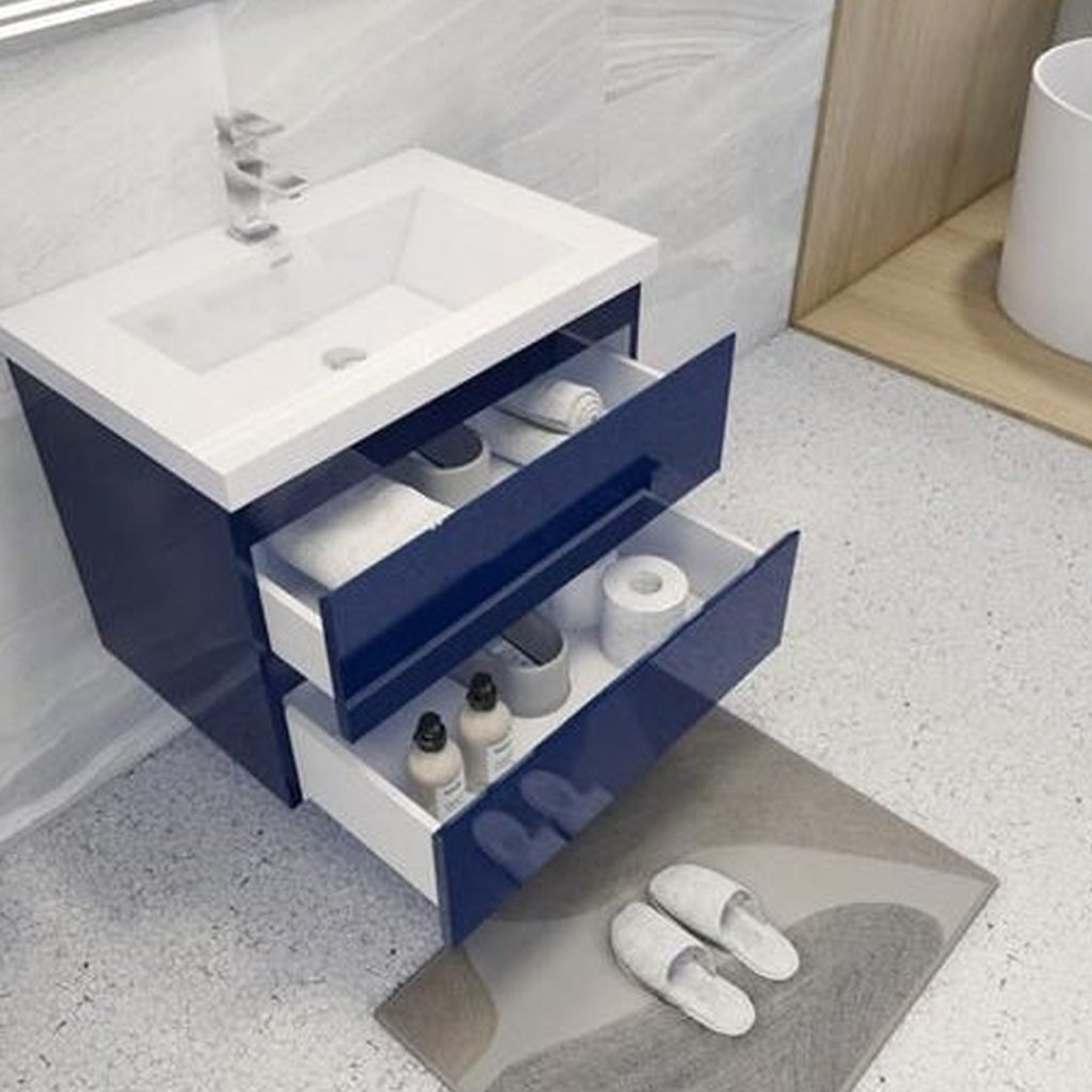 Boho Elegance 30" High Gloss Night Blue Wall-Mounted Vanity With Single Reinforced White Acrylic Sink