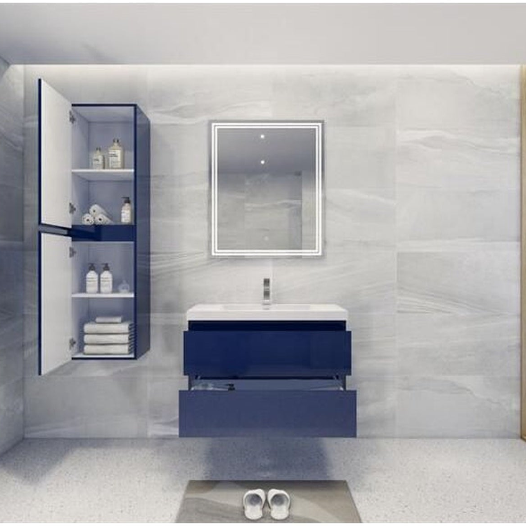 Boho Elegance 36" High Gloss Night Blue Wall-Mounted Vanity With Single Reinforced White Acrylic Sink