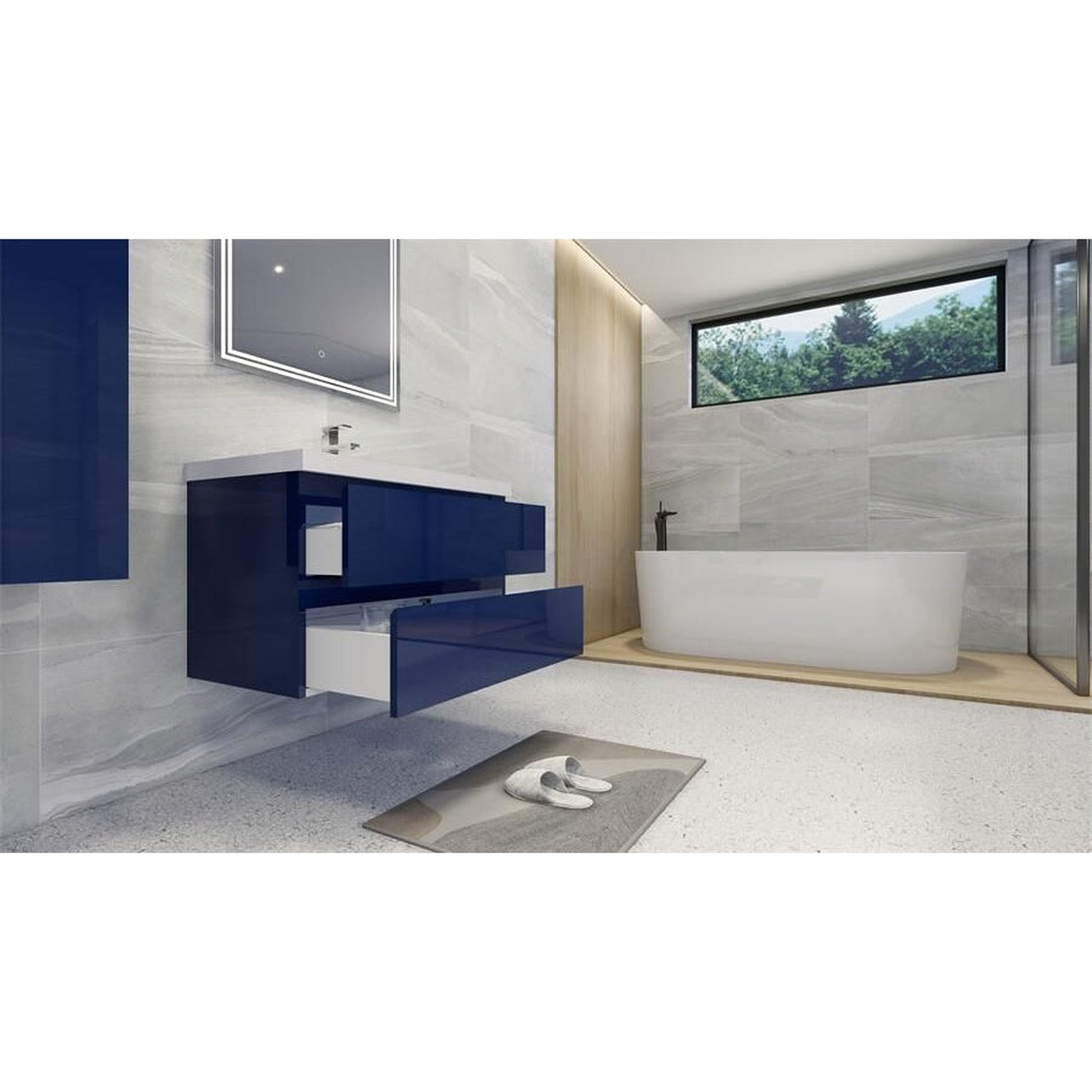 Boho Elegance 36" High Gloss Night Blue Wall-Mounted Vanity With Single Reinforced White Acrylic Sink