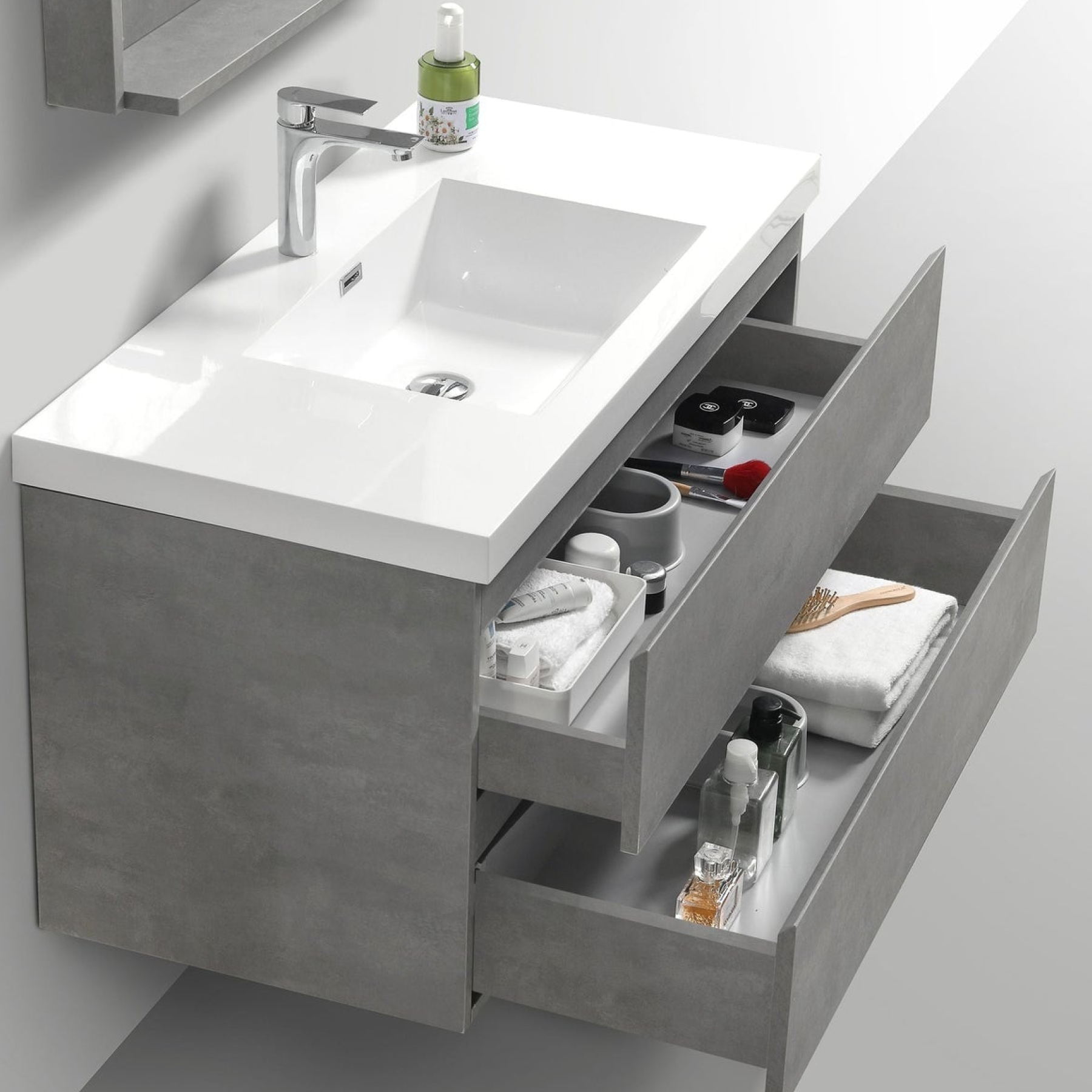 Boho Elegance 42" Cement Gray Wall-Mounted Vanity With Single Reinforced White Acrylic Sink