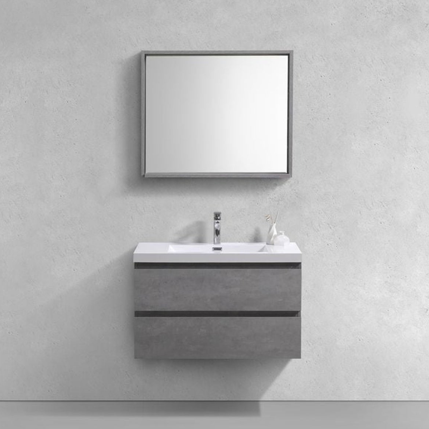 Boho Elegance 36" Cement Gray Wall-Mounted Vanity With Single Reinforced White Acrylic Sink