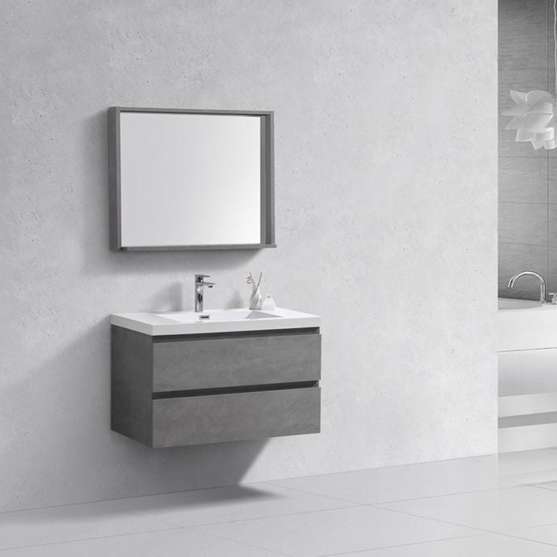 Boho Elegance 36" Cement Gray Wall-Mounted Vanity With Single Reinforced White Acrylic Sink