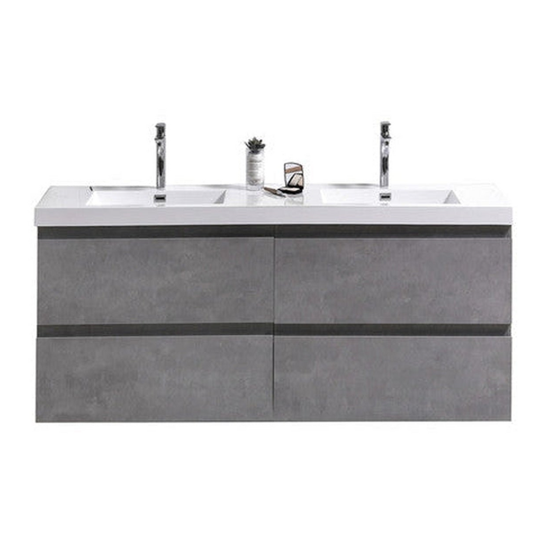 Boho Elegance 48" Cement Gray Wall-Mounted Vanity With Double Reinforced White Acrylic Sinks