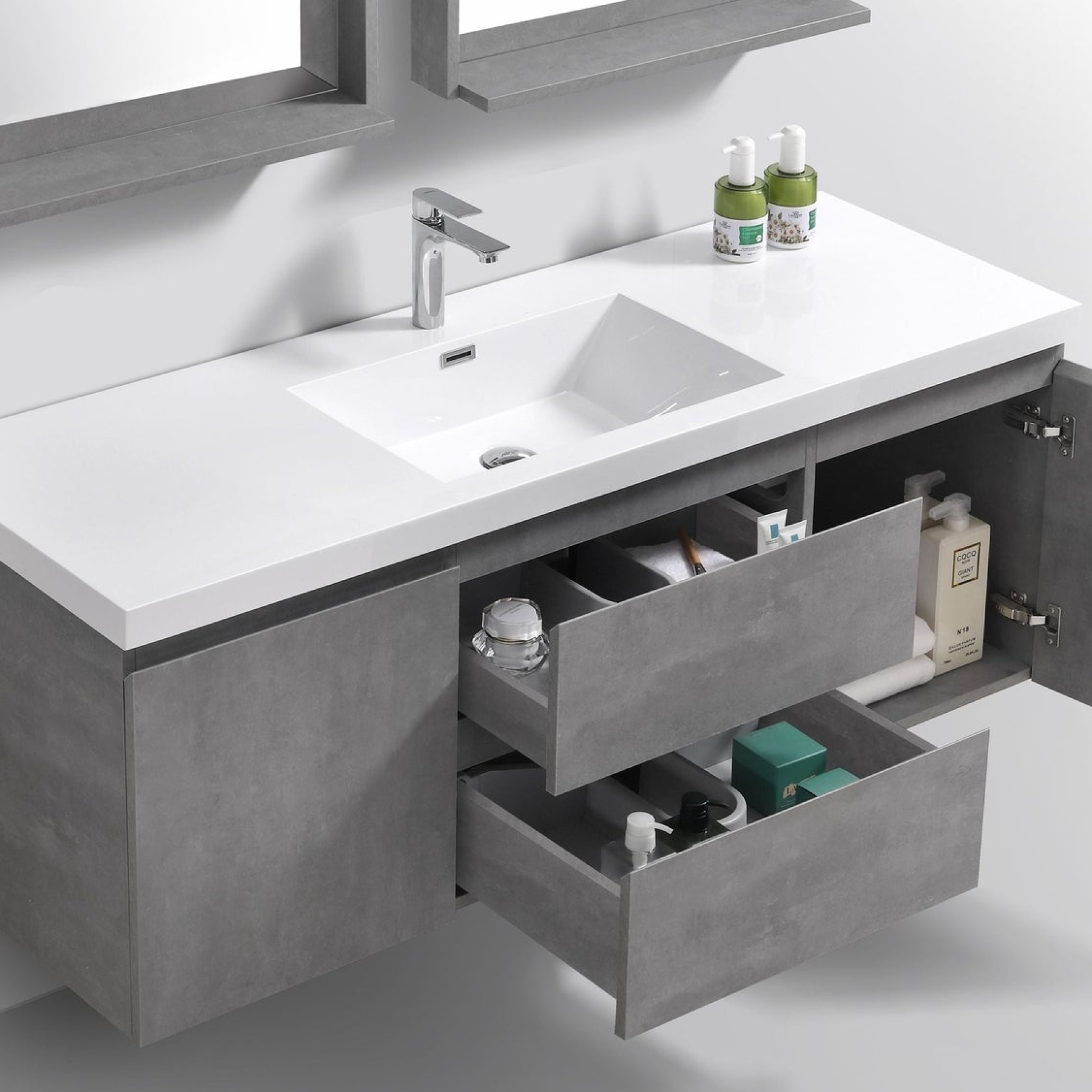 Boho Elegance 60" Cement Gray Wall Mounted Vanity With Single Reinforced White Acrylic Sink