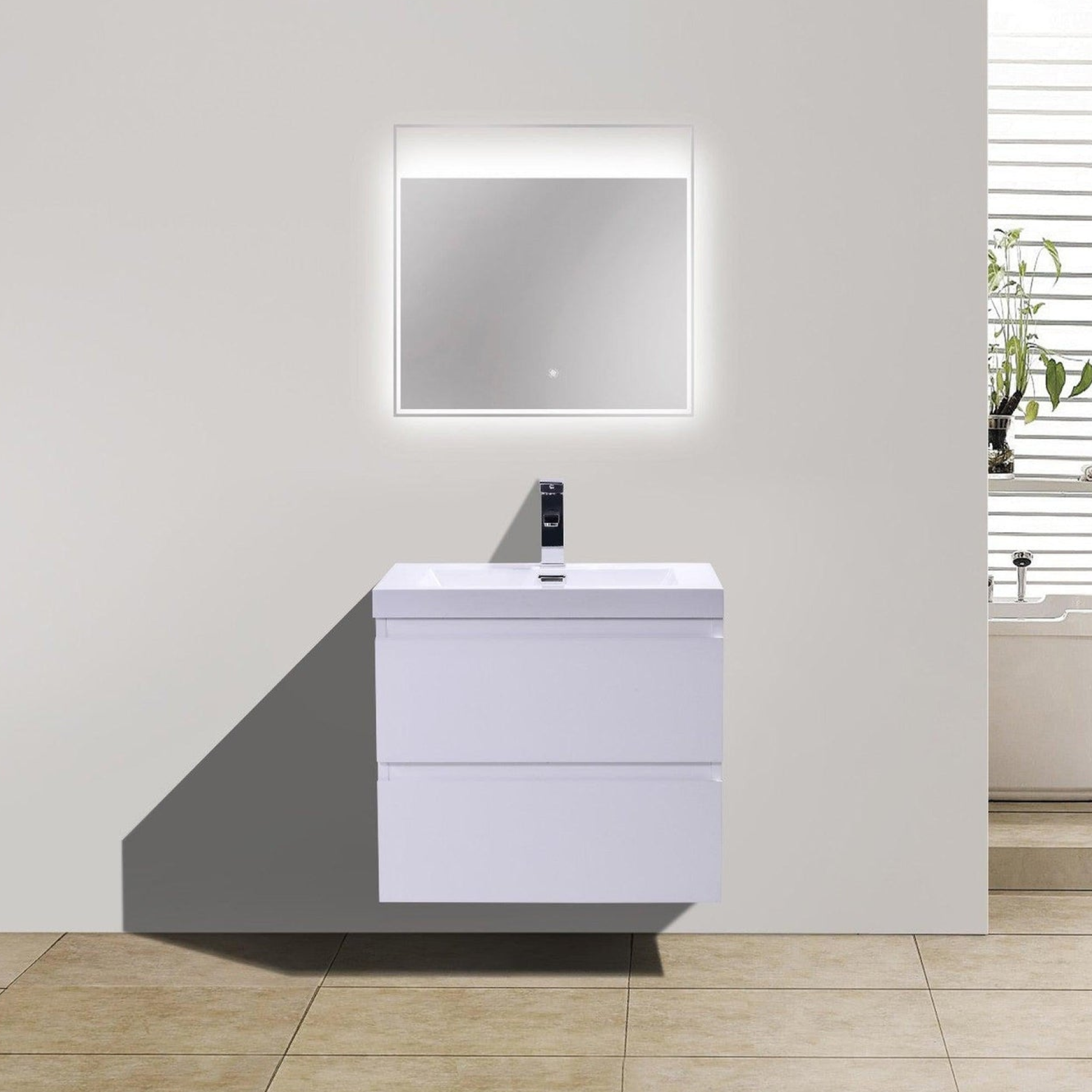 Boho Elegance 24" High Gloss White Wall-Mounted Vanity With Single Reinforced White Acrylic Sink