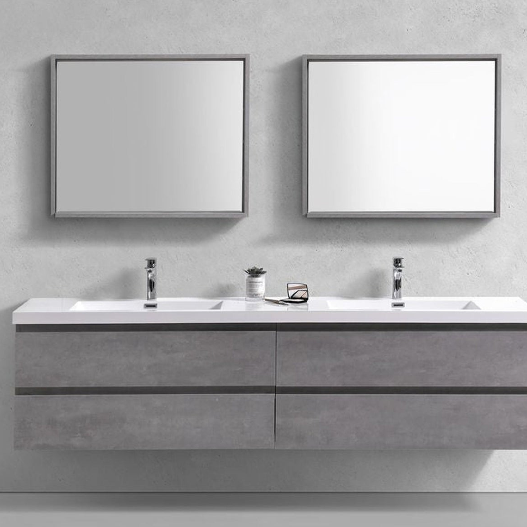 Boho Elegance 72" Cement Gray Wall-Mounted Vanity With Double Reinforced White Acrylic Sinks